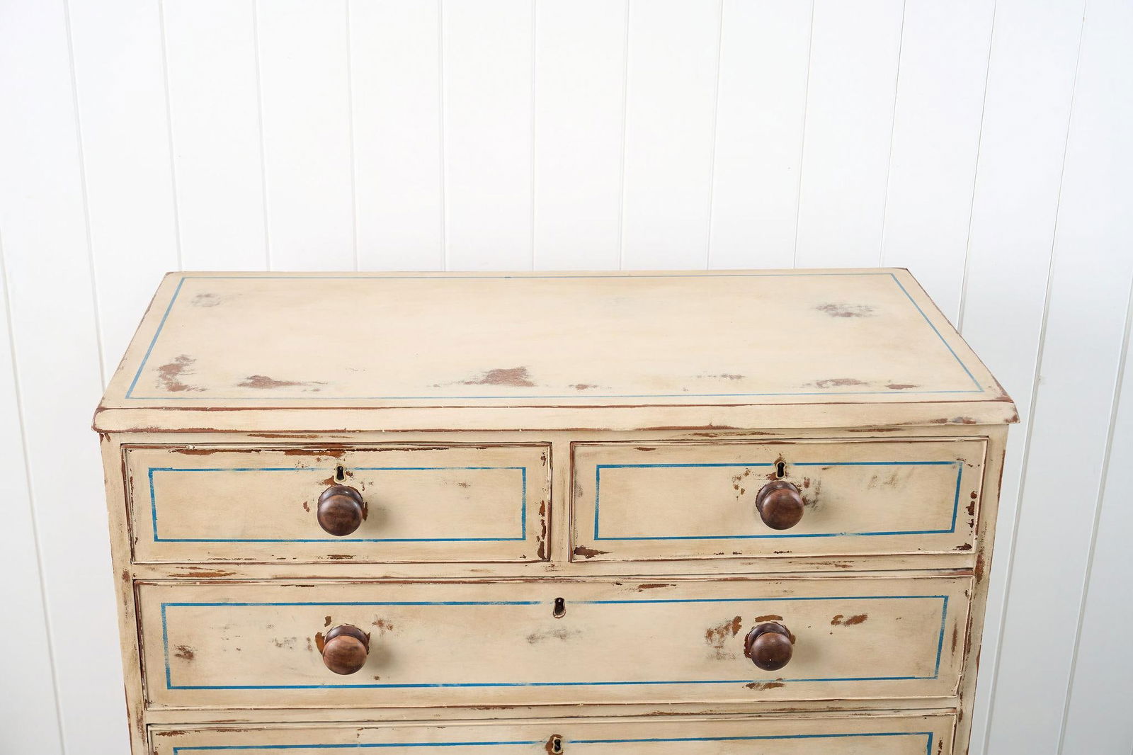 19th Century Victorian Two Over Three Painted Pine Chest With Blue Accents - 11