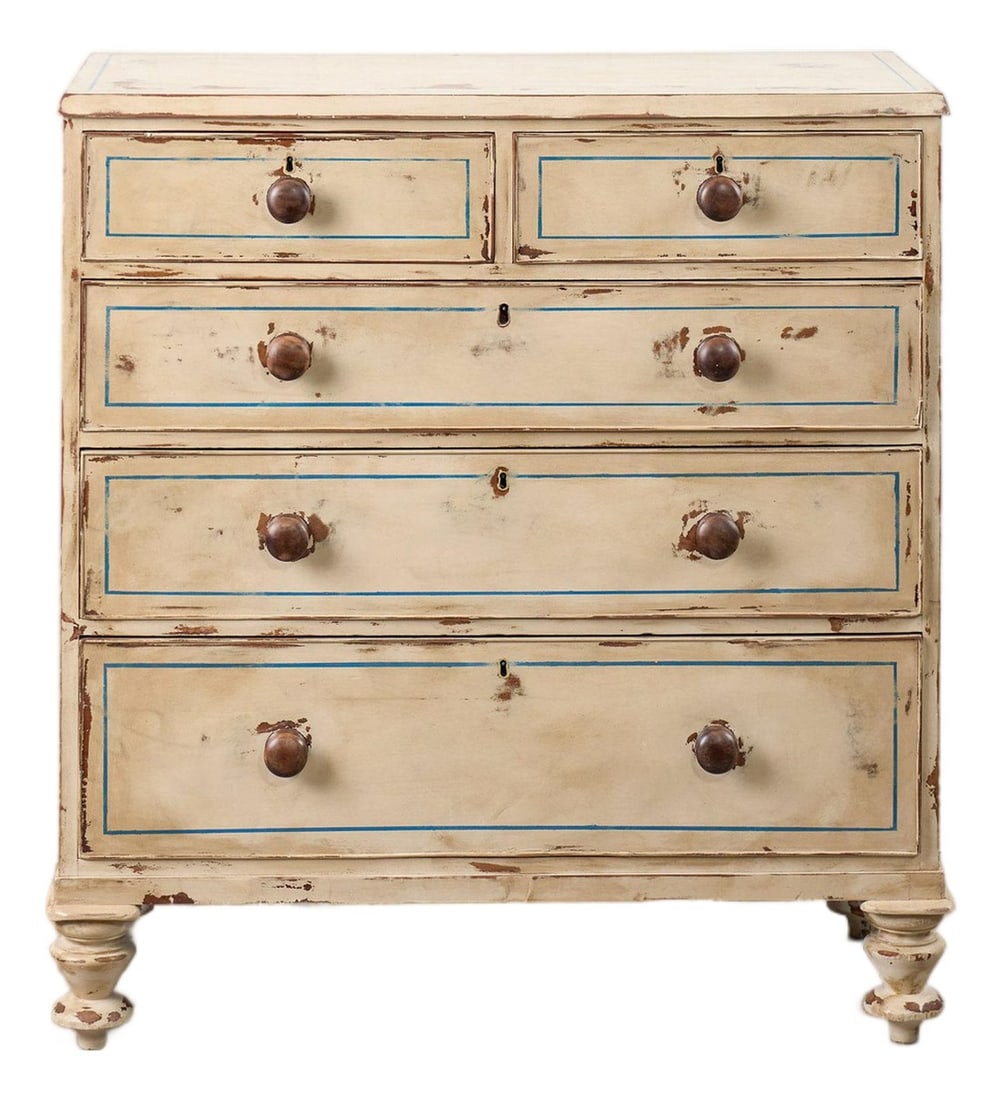 19th Century Victorian Two Over Three Painted Pine Chest With Blue Accents (1 of 13)