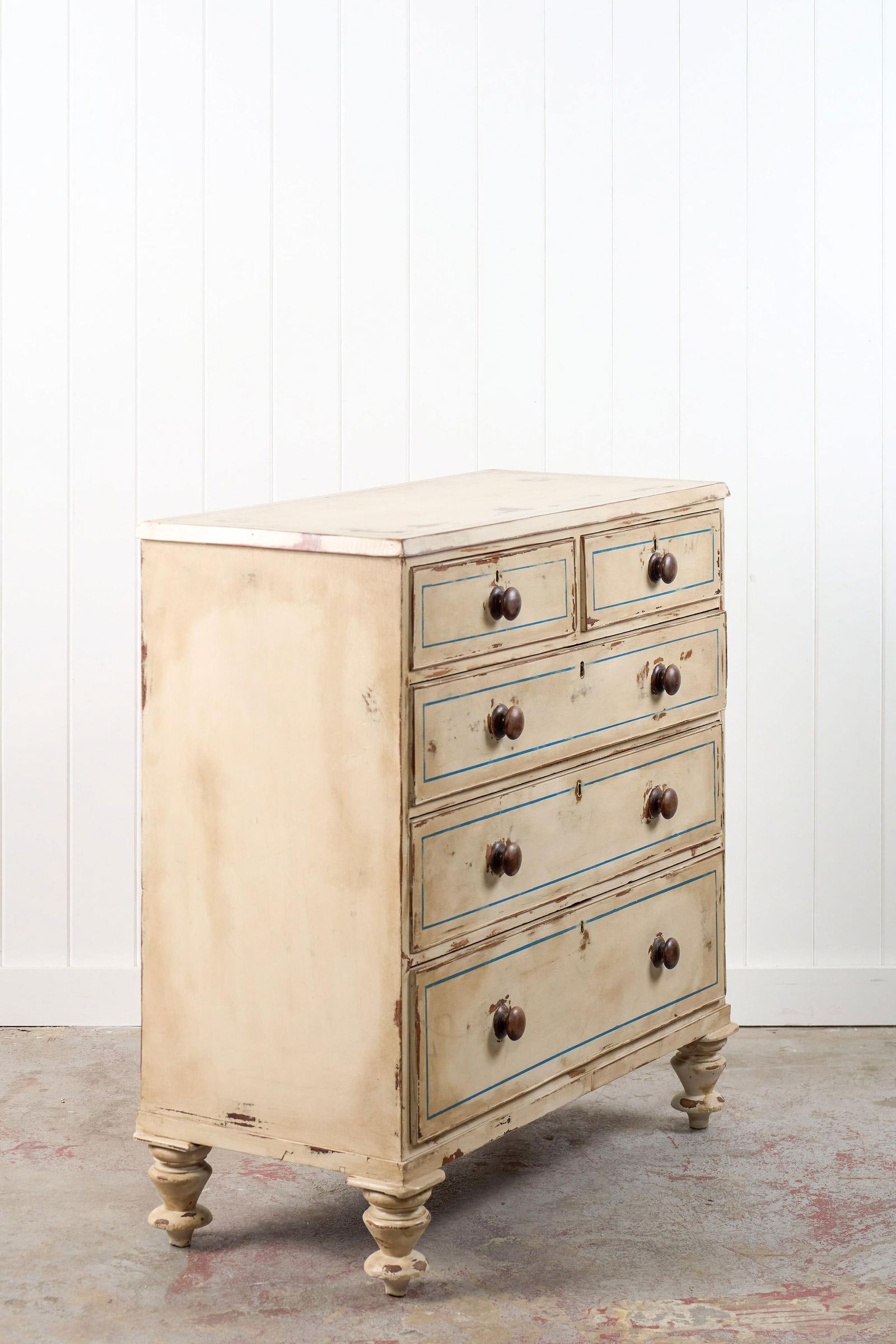 19th Century Victorian Two Over Three Painted Pine Chest With Blue Accents - 3