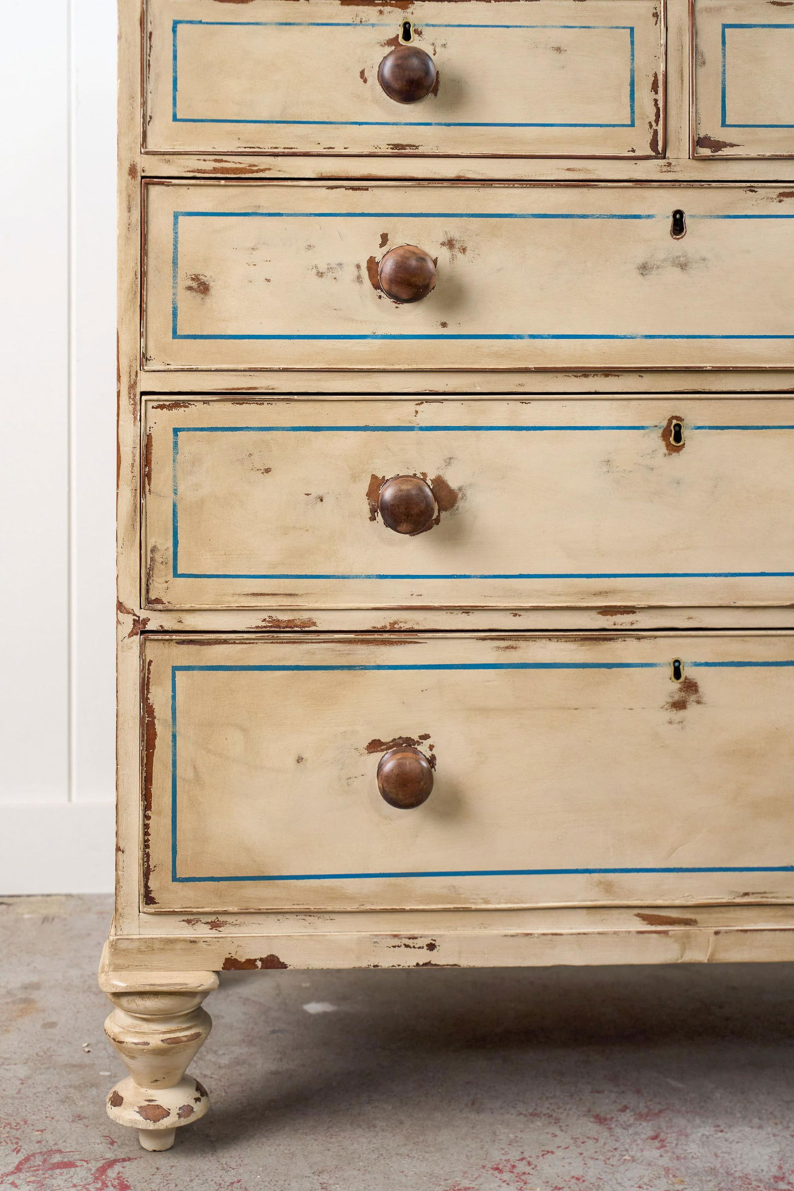 19th Century Victorian Two Over Three Painted Pine Chest With Blue Accents - 5