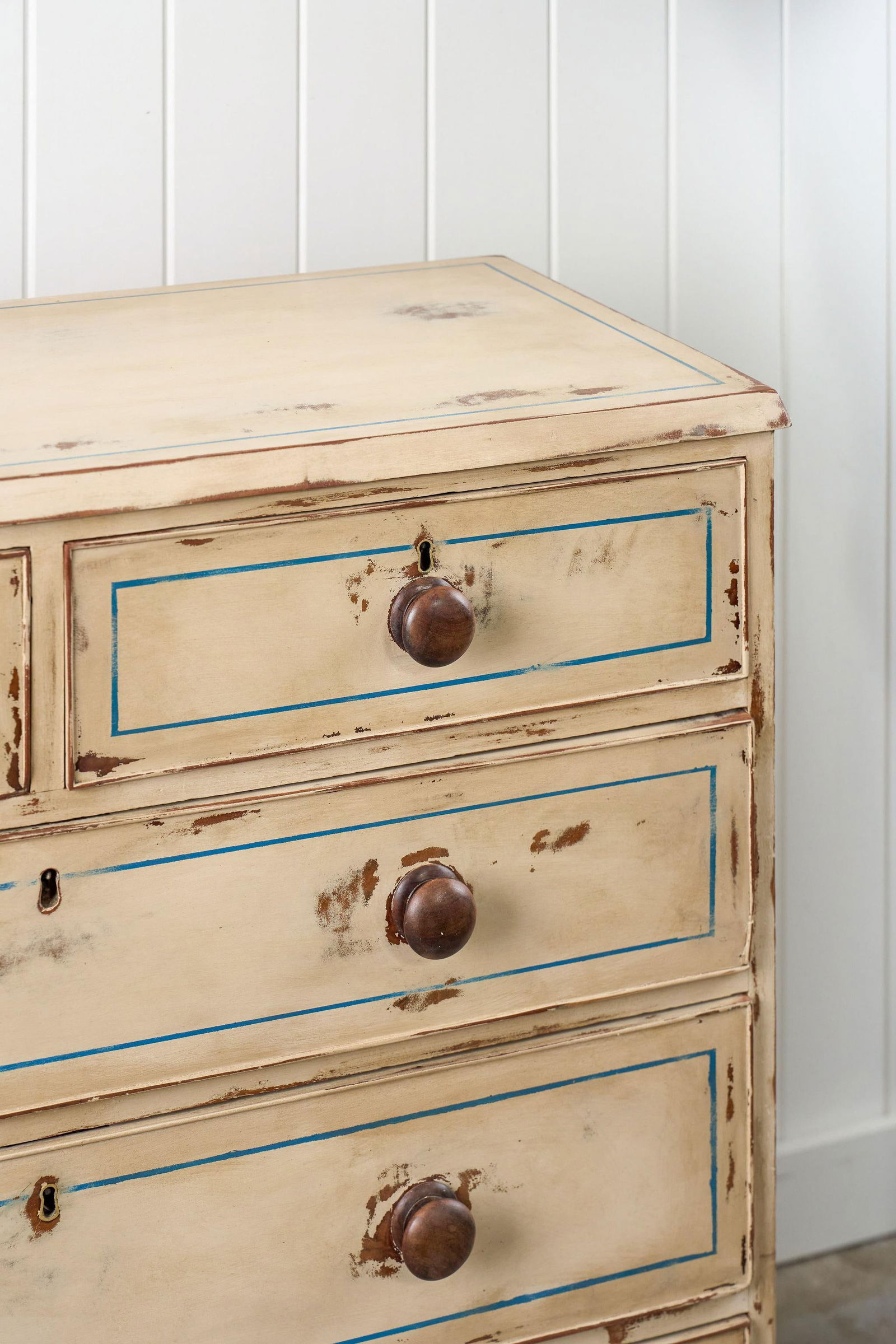 19th Century Victorian Two Over Three Painted Pine Chest With Blue Accents - 6