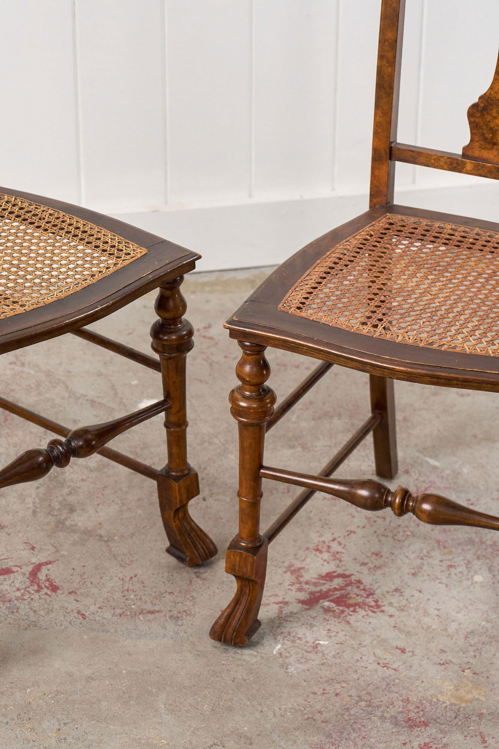 Pair of 19th Century Burl Walnut Hand Tied Cane Seat Chairs - 11