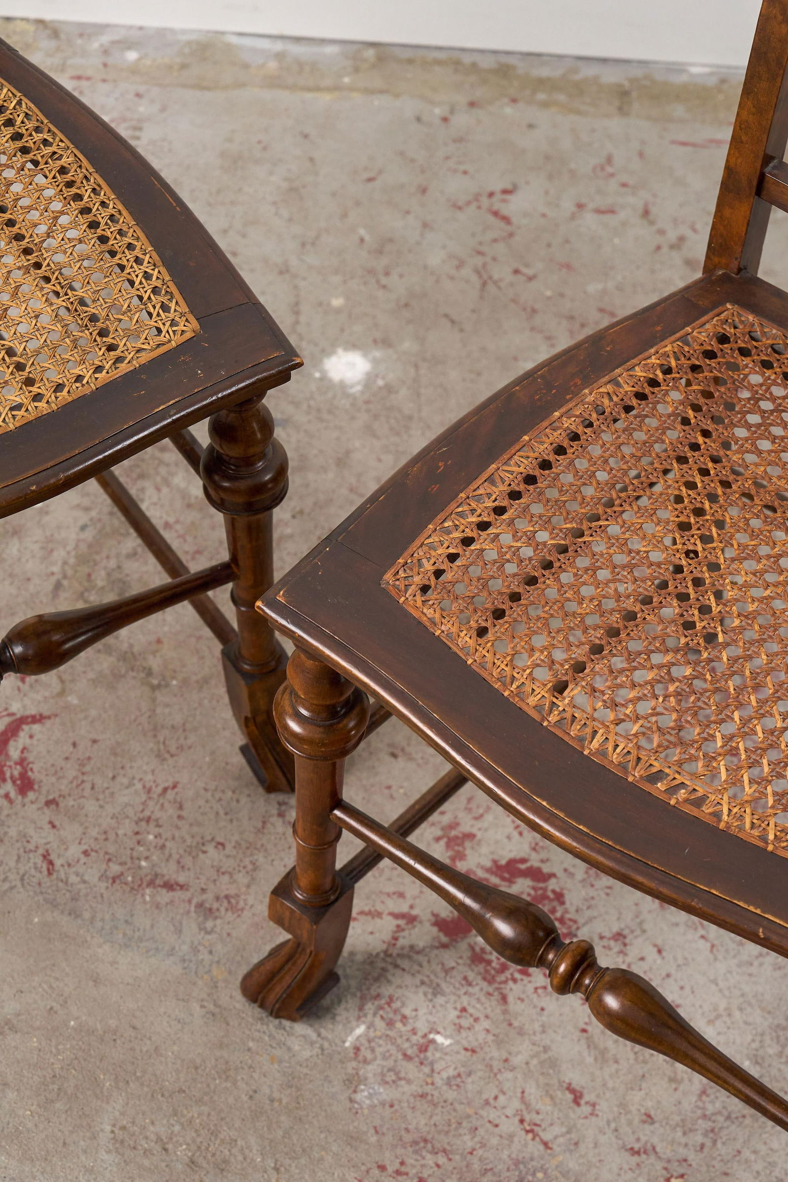 Pair of 19th Century Burl Walnut Hand Tied Cane Seat Chairs - 14