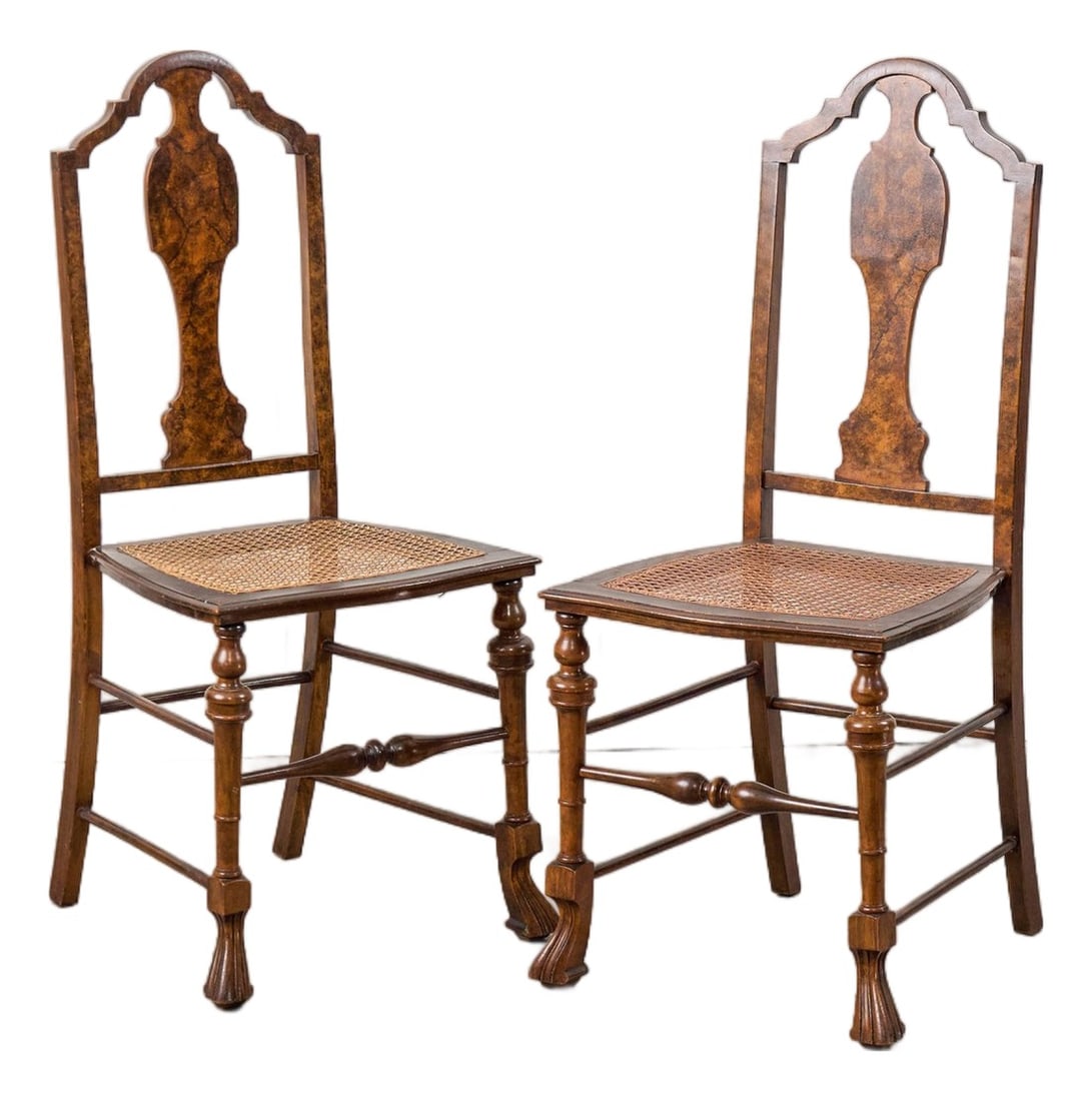 Pair of 19th Century Burl Walnut Hand Tied Cane Seat Chairs (1 of 18)