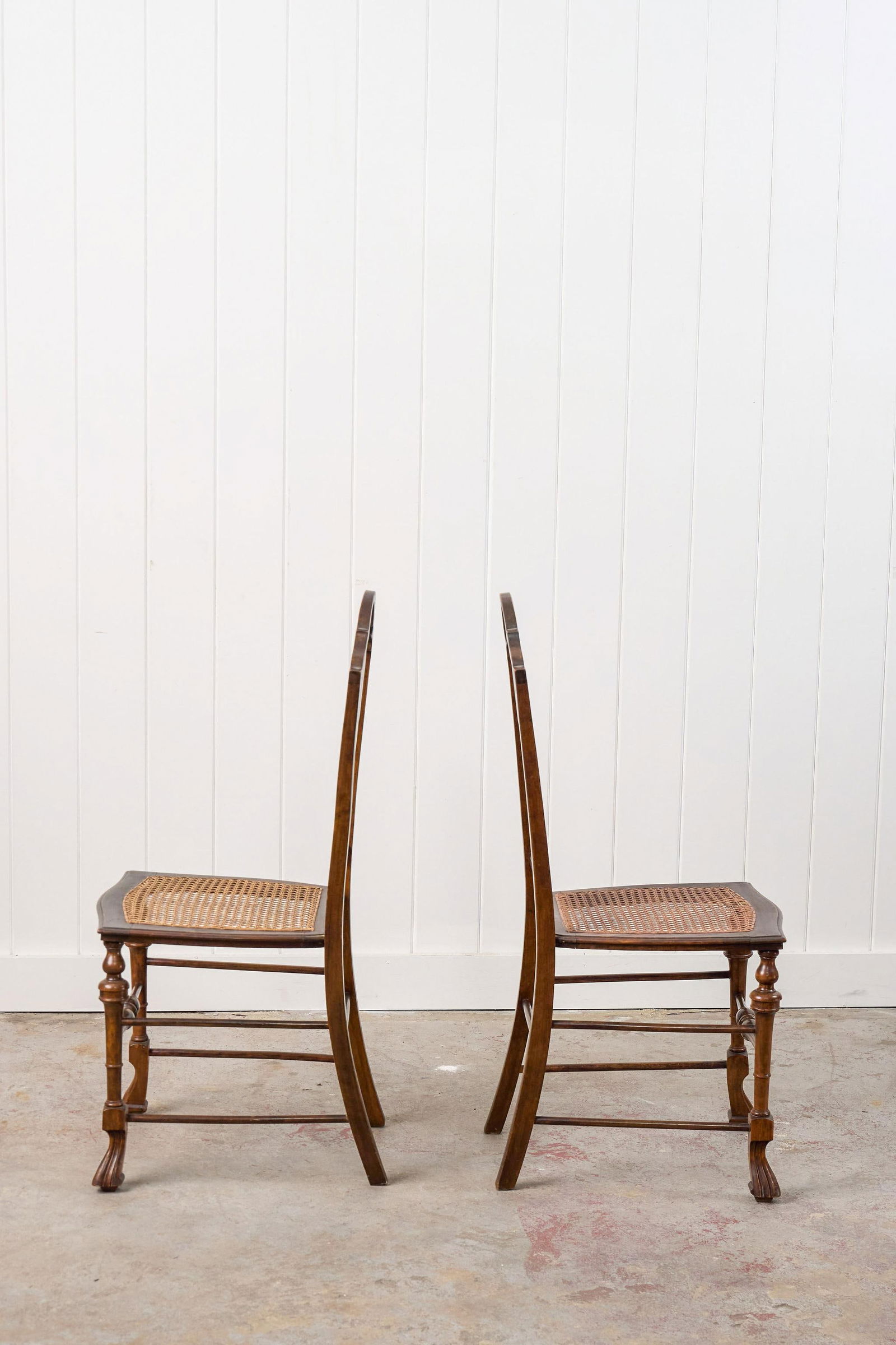Pair of 19th Century Burl Walnut Hand Tied Cane Seat Chairs - 4