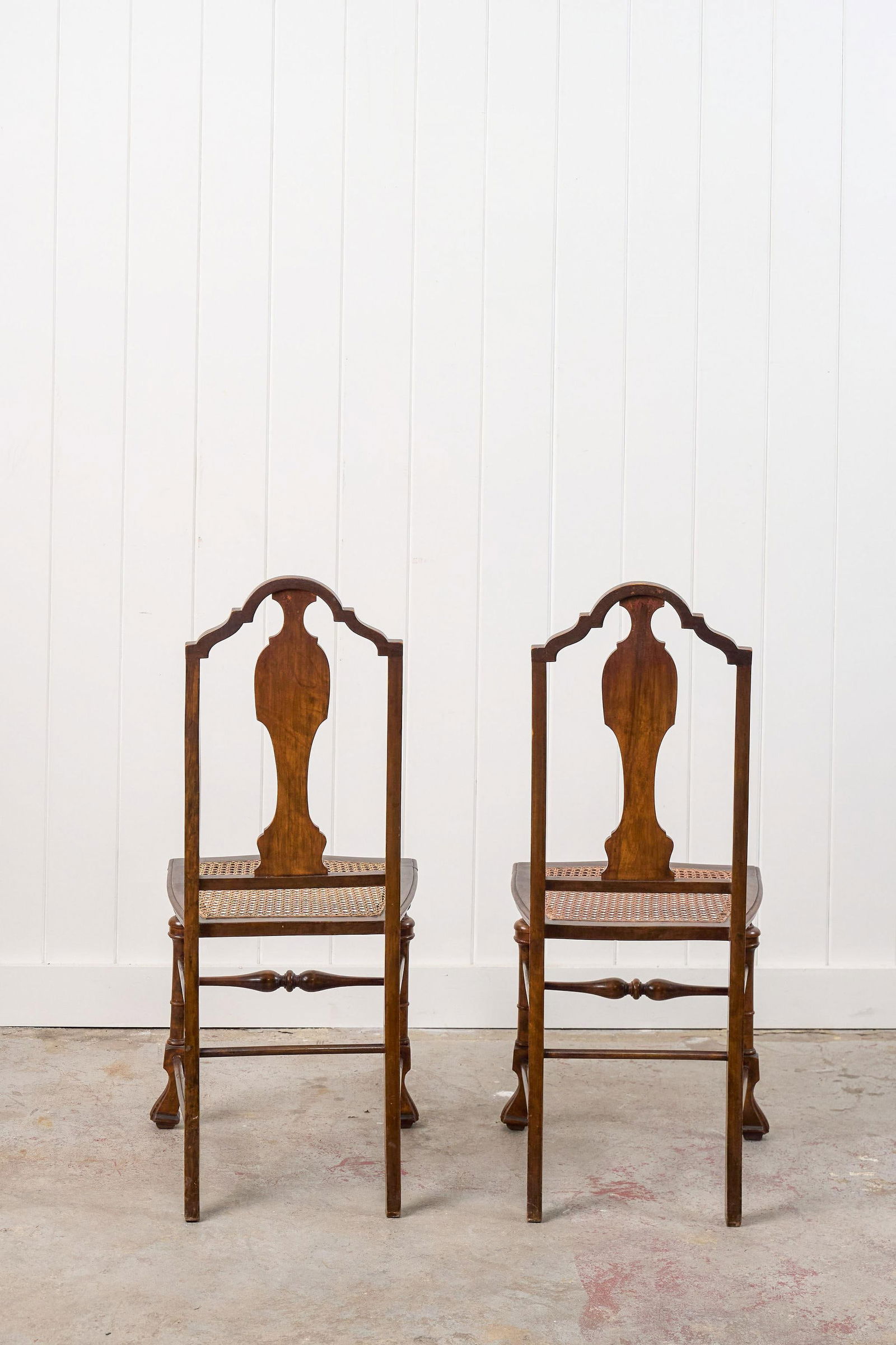 Pair of 19th Century Burl Walnut Hand Tied Cane Seat Chairs - 5