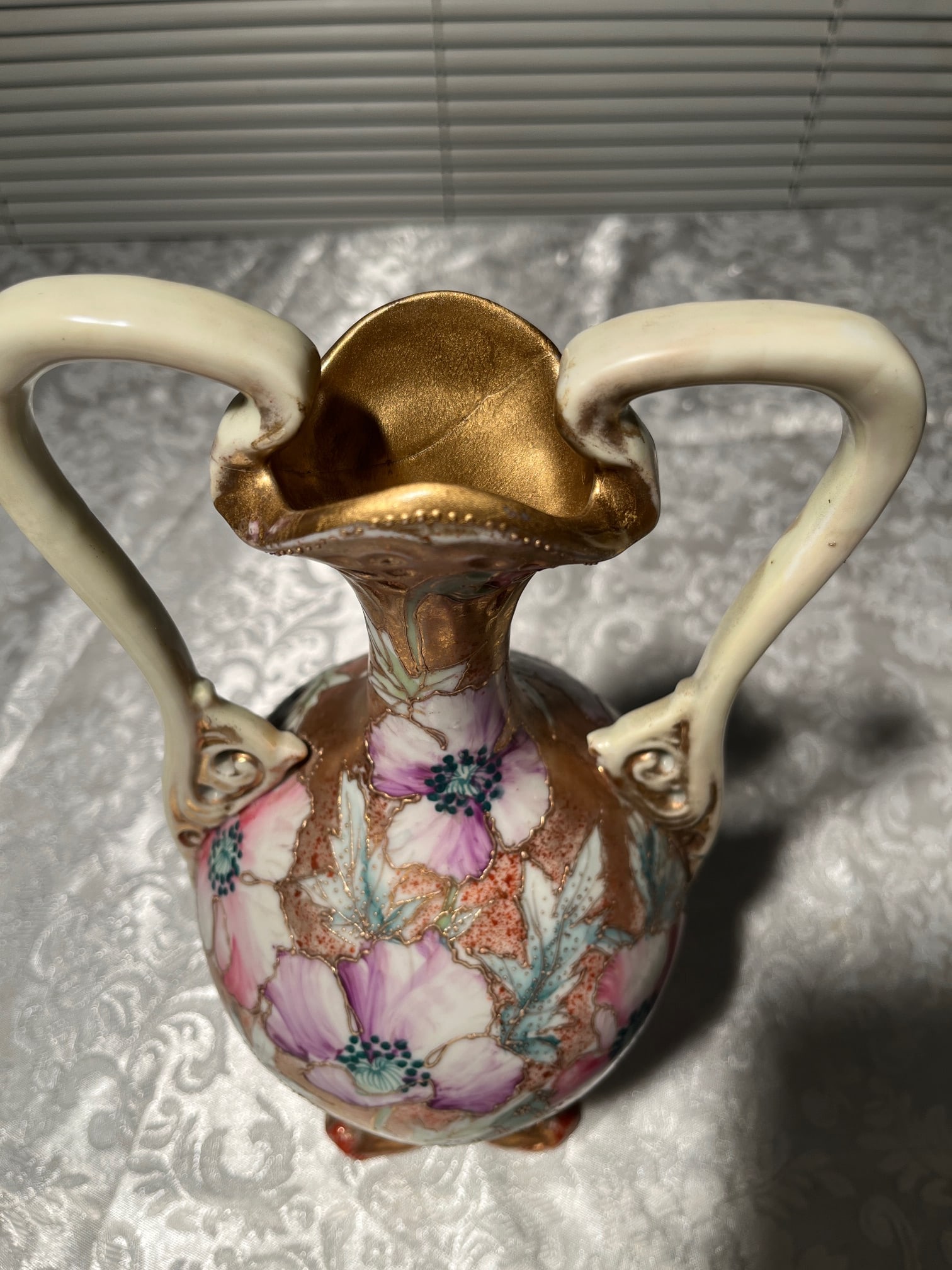 Antique Nippon Royal Kinran Vase 12" Moriage Gold Floral Hand Painted Porcelain - 14