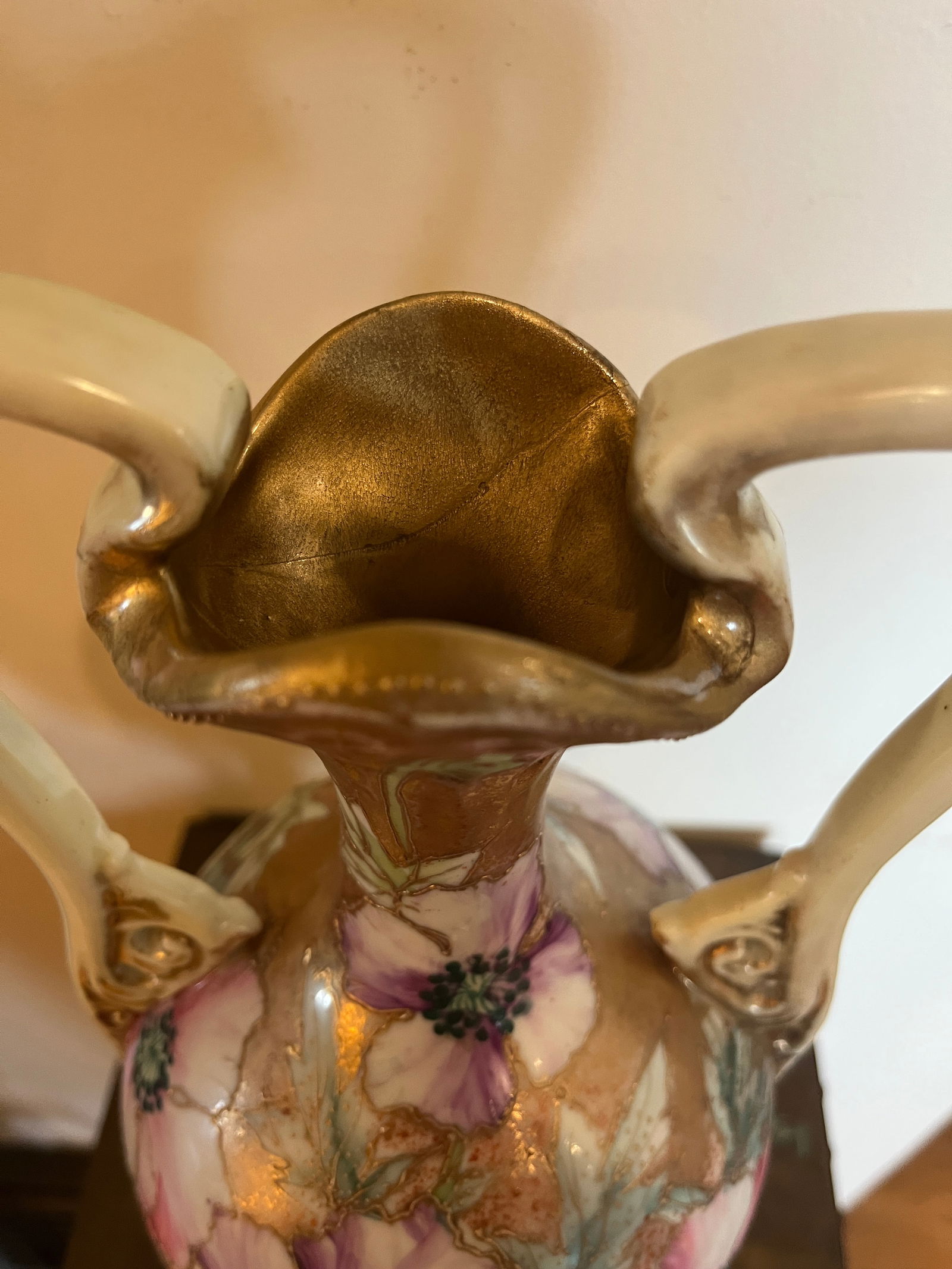 Antique Nippon Royal Kinran Vase 12" Moriage Gold Floral Hand Painted Porcelain - 15