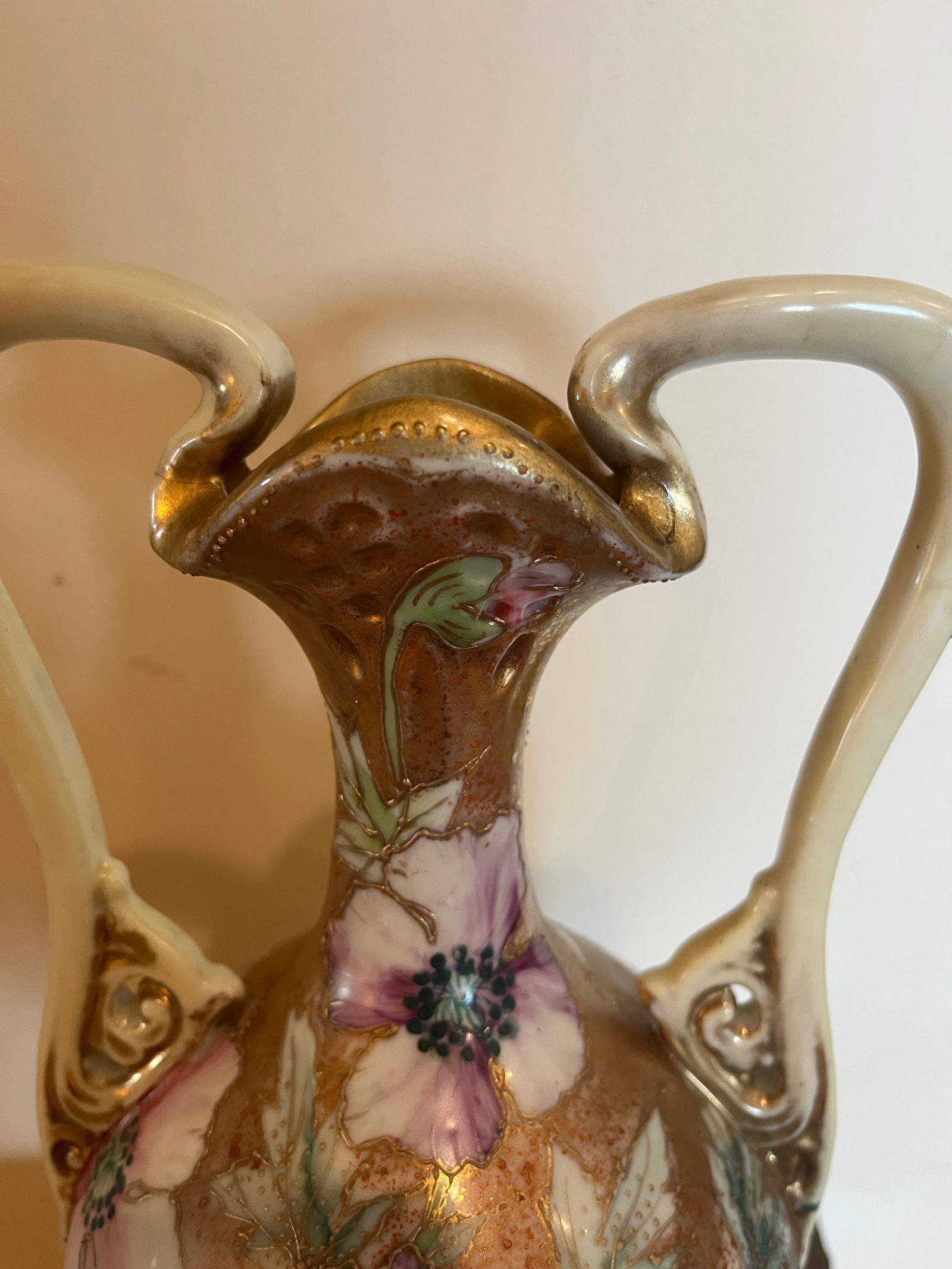 Antique Nippon Royal Kinran Vase 12" Moriage Gold Floral Hand Painted Porcelain - 16