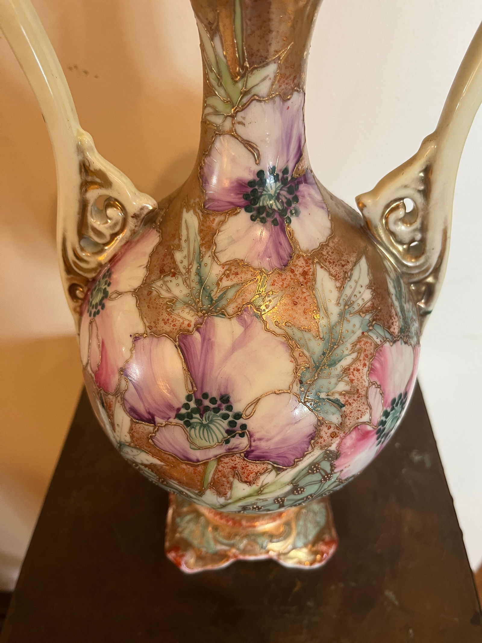 Antique Nippon Royal Kinran Vase 12" Moriage Gold Floral Hand Painted Porcelain - 17