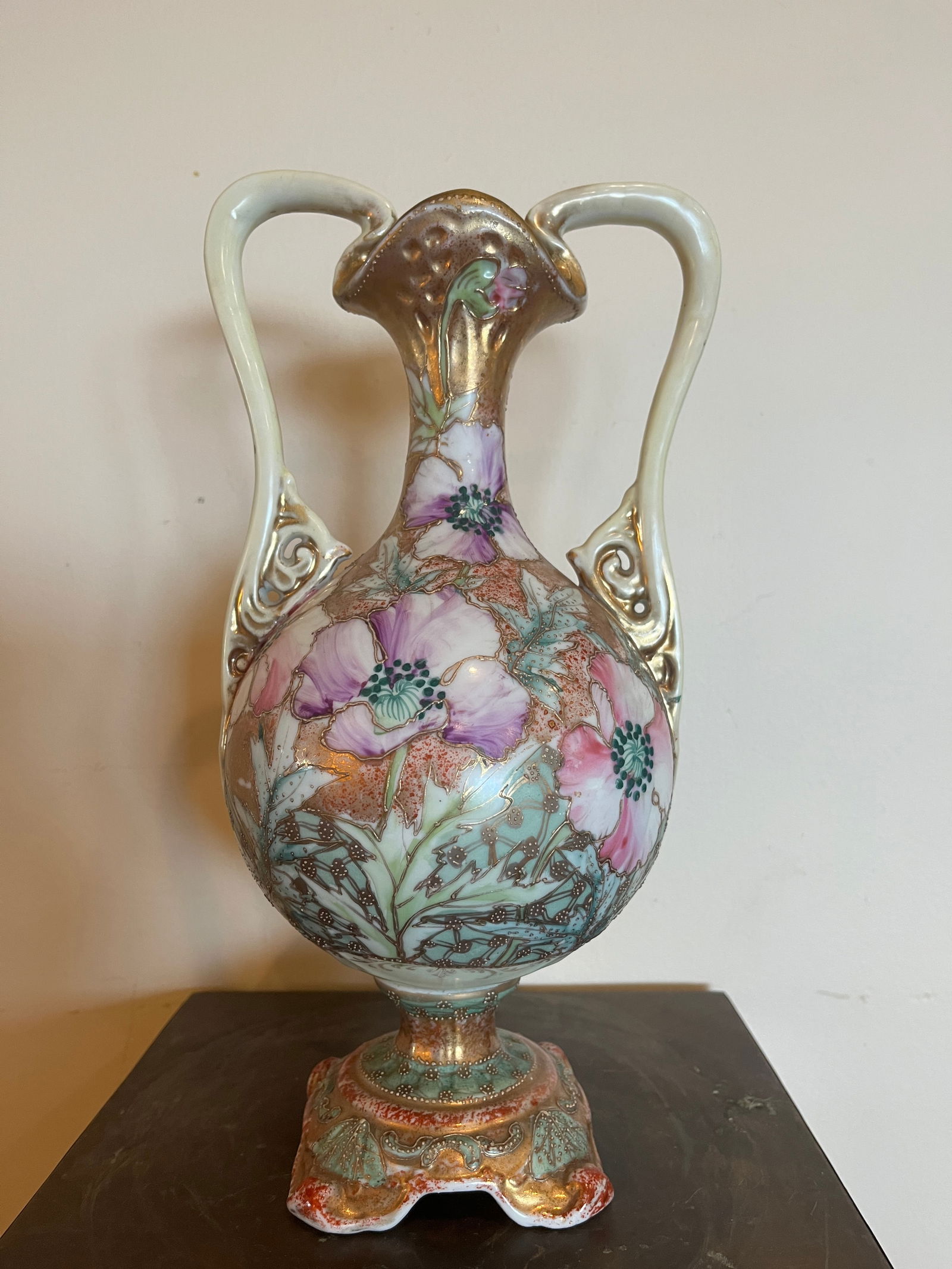 Antique Nippon Royal Kinran Vase 12" Moriage Gold Floral Hand Painted Porcelain - 3