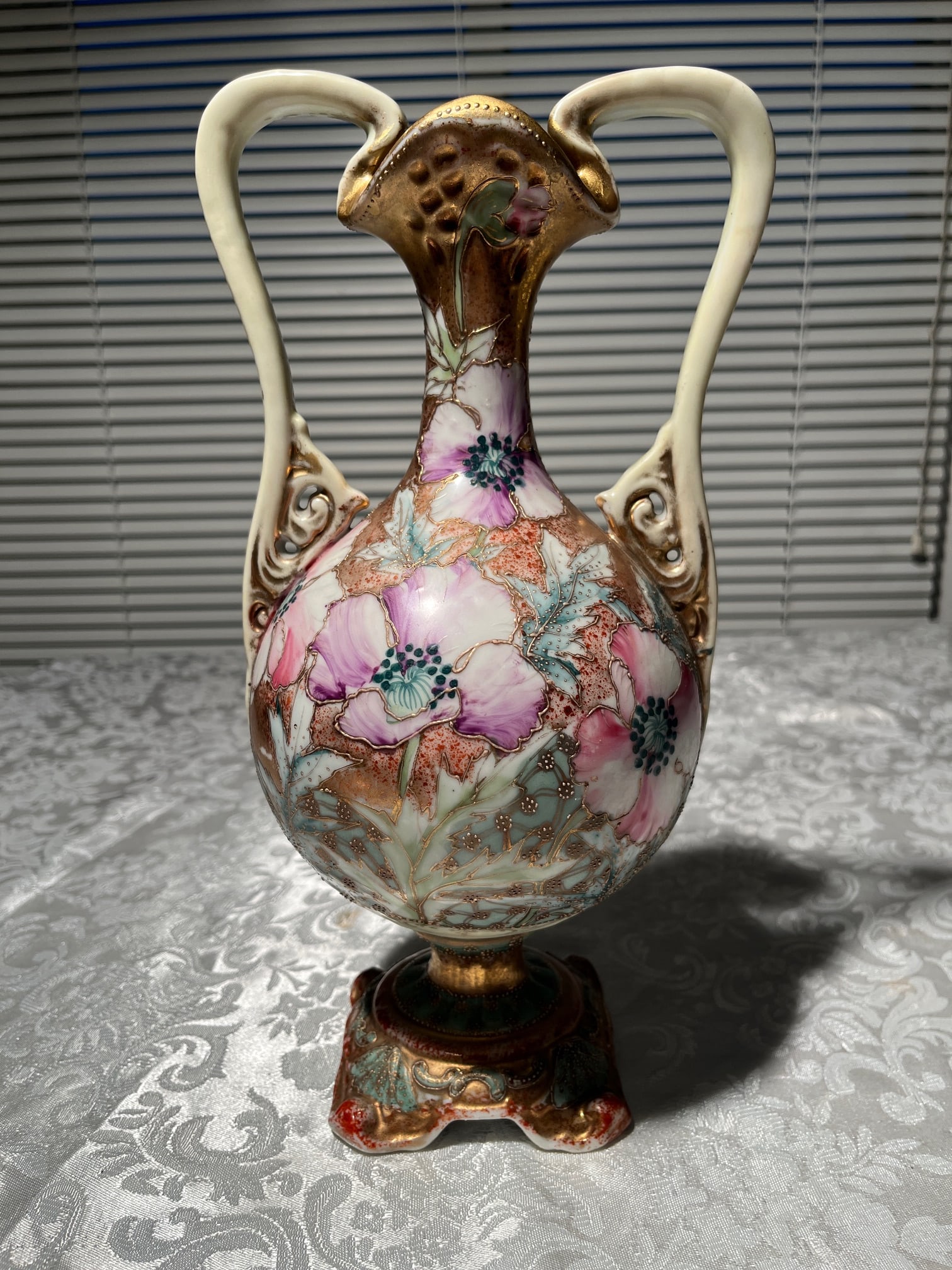 Antique Nippon Royal Kinran Vase 12" Moriage Gold Floral Hand Painted Porcelain - 4