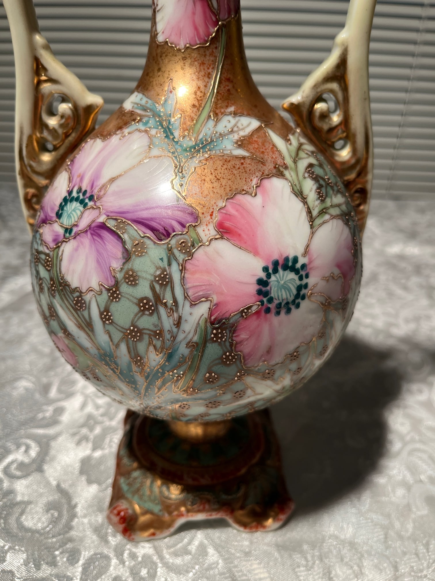 Antique Nippon Royal Kinran Vase 12" Moriage Gold Floral Hand Painted Porcelain - 6