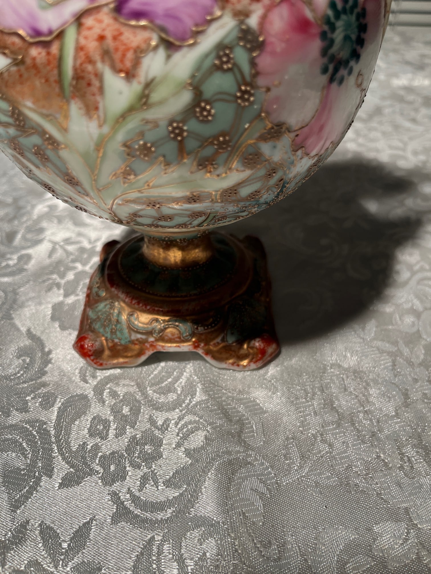 Antique Nippon Royal Kinran Vase 12" Moriage Gold Floral Hand Painted Porcelain - 9