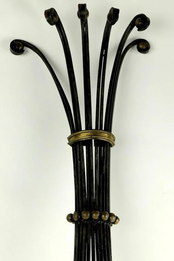 Large Mid Century Iron Brass and Wood Candle Sconce - 7