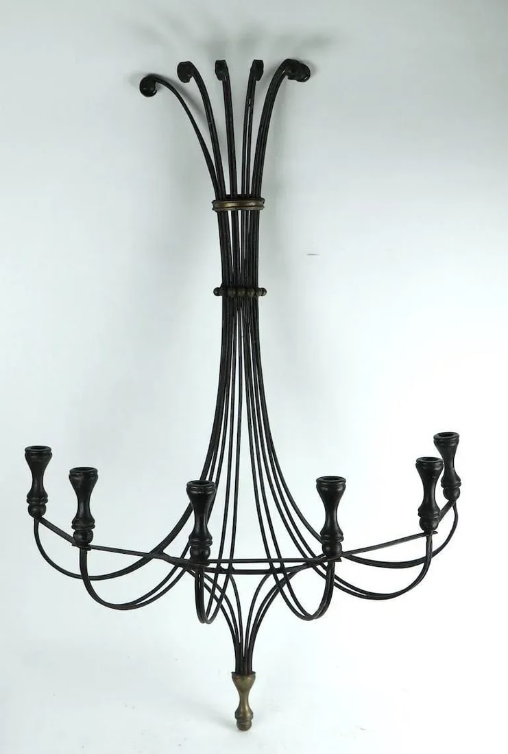 Large Mid Century Iron Brass and Wood Candle Sconce - 9