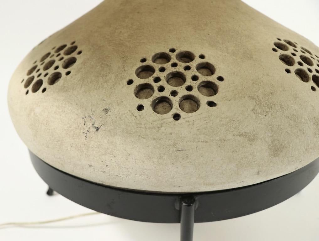 Sand Color Ceramic Table Lamp in Wrought Iron Stand - 5