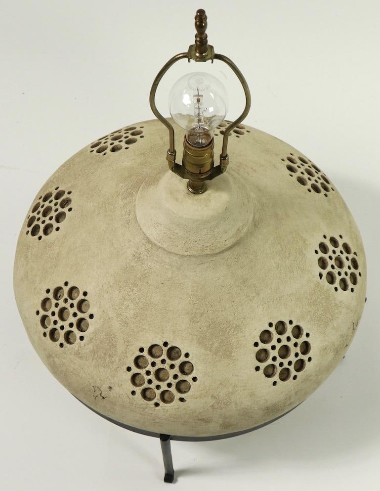 Sand Color Ceramic Table Lamp in Wrought Iron Stand - 7
