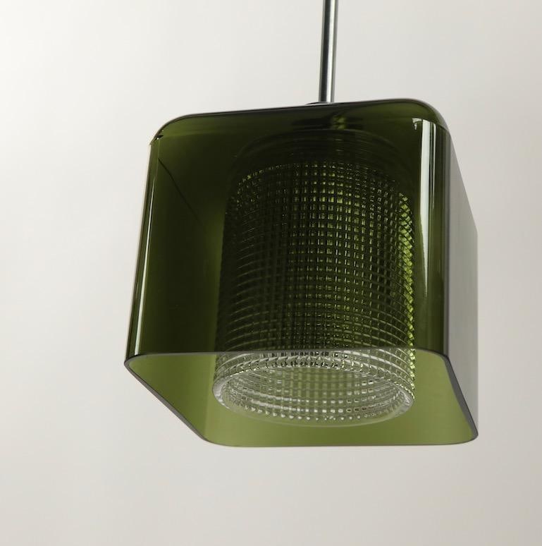 Mid 20th Century Three-Light Smoked Gray Glass and Brushed Steel Chandelier att. to Orrefores - 12