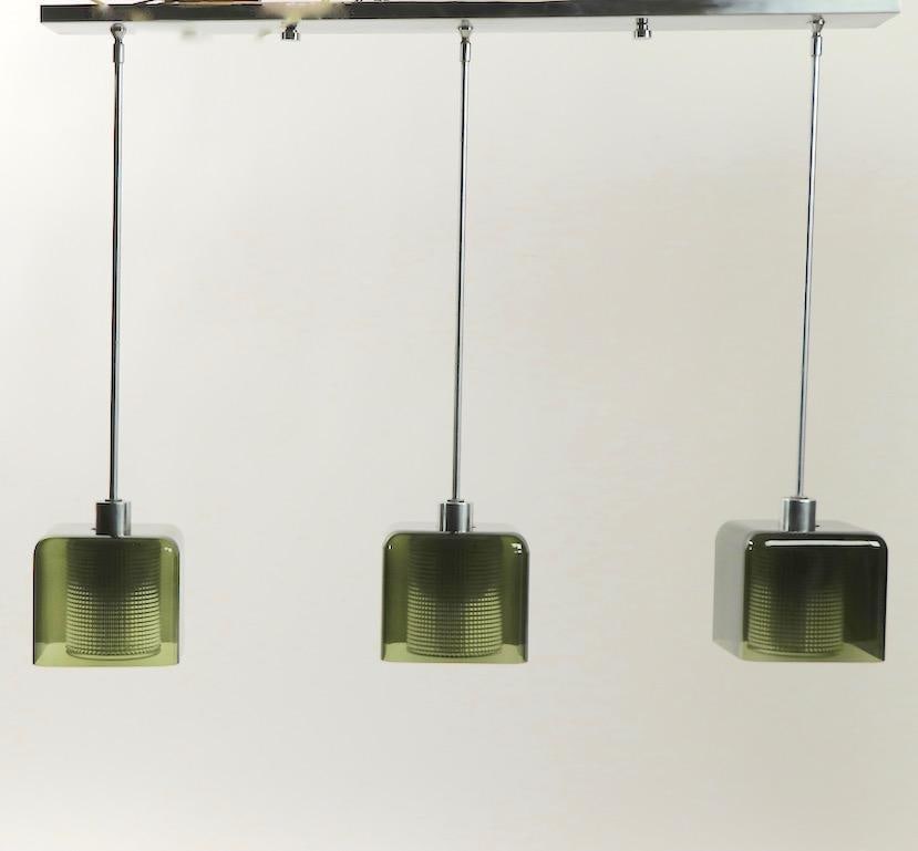 Mid 20th Century Three-Light Smoked Gray Glass and Brushed Steel Chandelier att. to Orrefores - 2
