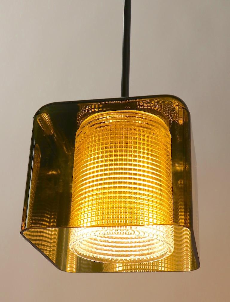 Mid 20th Century Three-Light Smoked Gray Glass and Brushed Steel Chandelier att. to Orrefores - 3