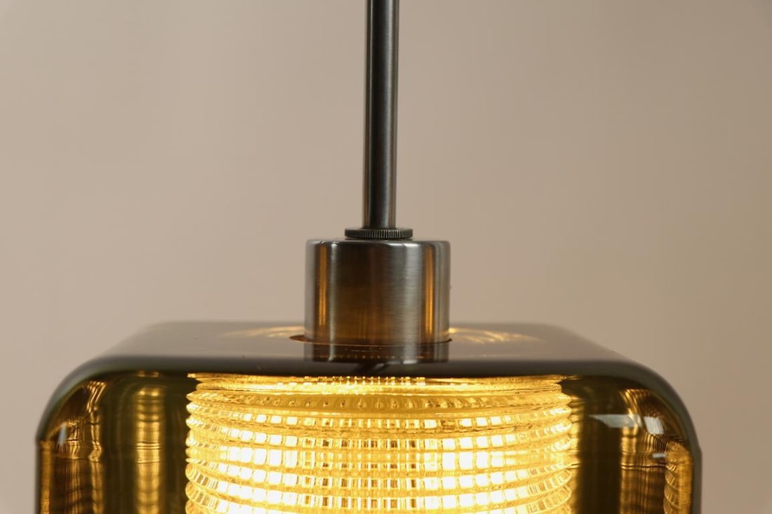 Mid 20th Century Three-Light Smoked Gray Glass and Brushed Steel Chandelier att. to Orrefores - 5