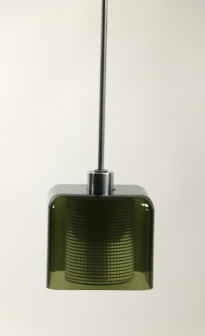 Mid 20th Century Three-Light Smoked Gray Glass and Brushed Steel Chandelier att. to Orrefores - 9