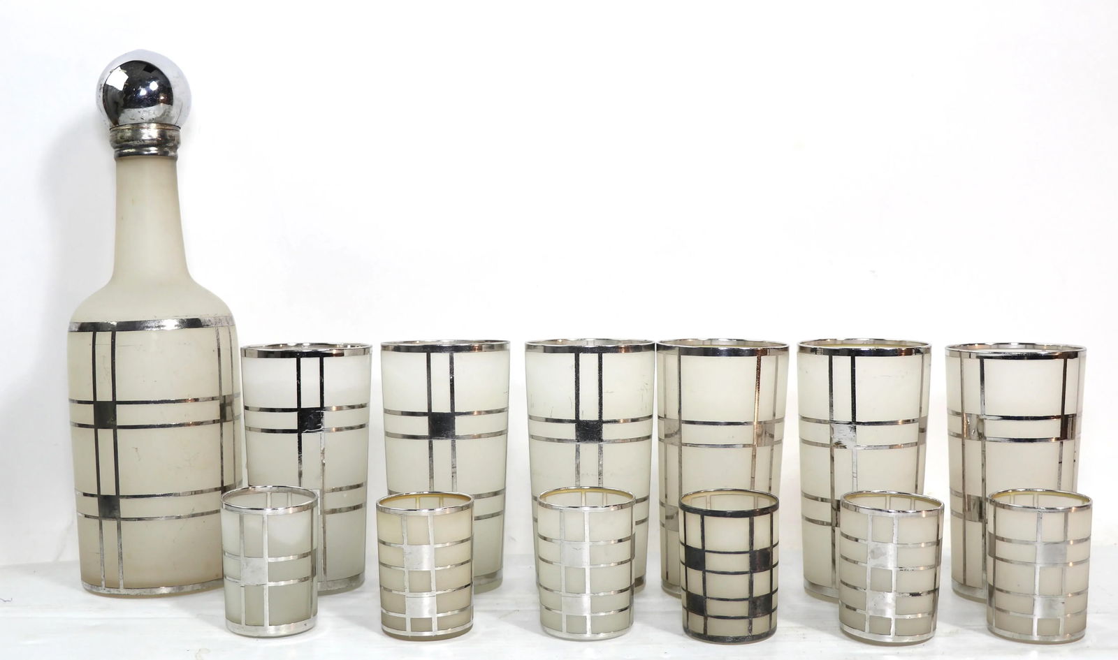 1930s Fostoria Silver Overlay Art Deco Bar Cocktail Set- 13 Pieces - 10