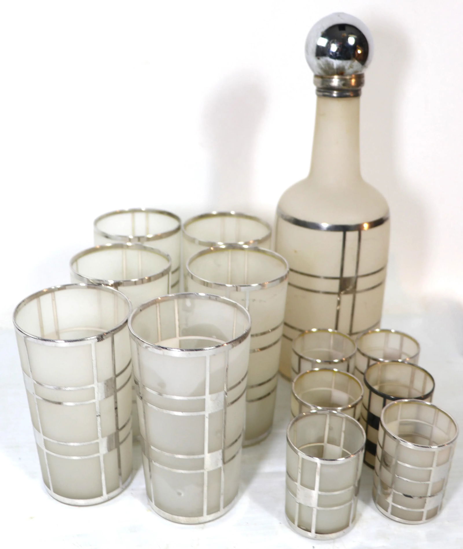 1930s Fostoria Silver Overlay Art Deco Bar Cocktail Set- 13 Pieces - 2