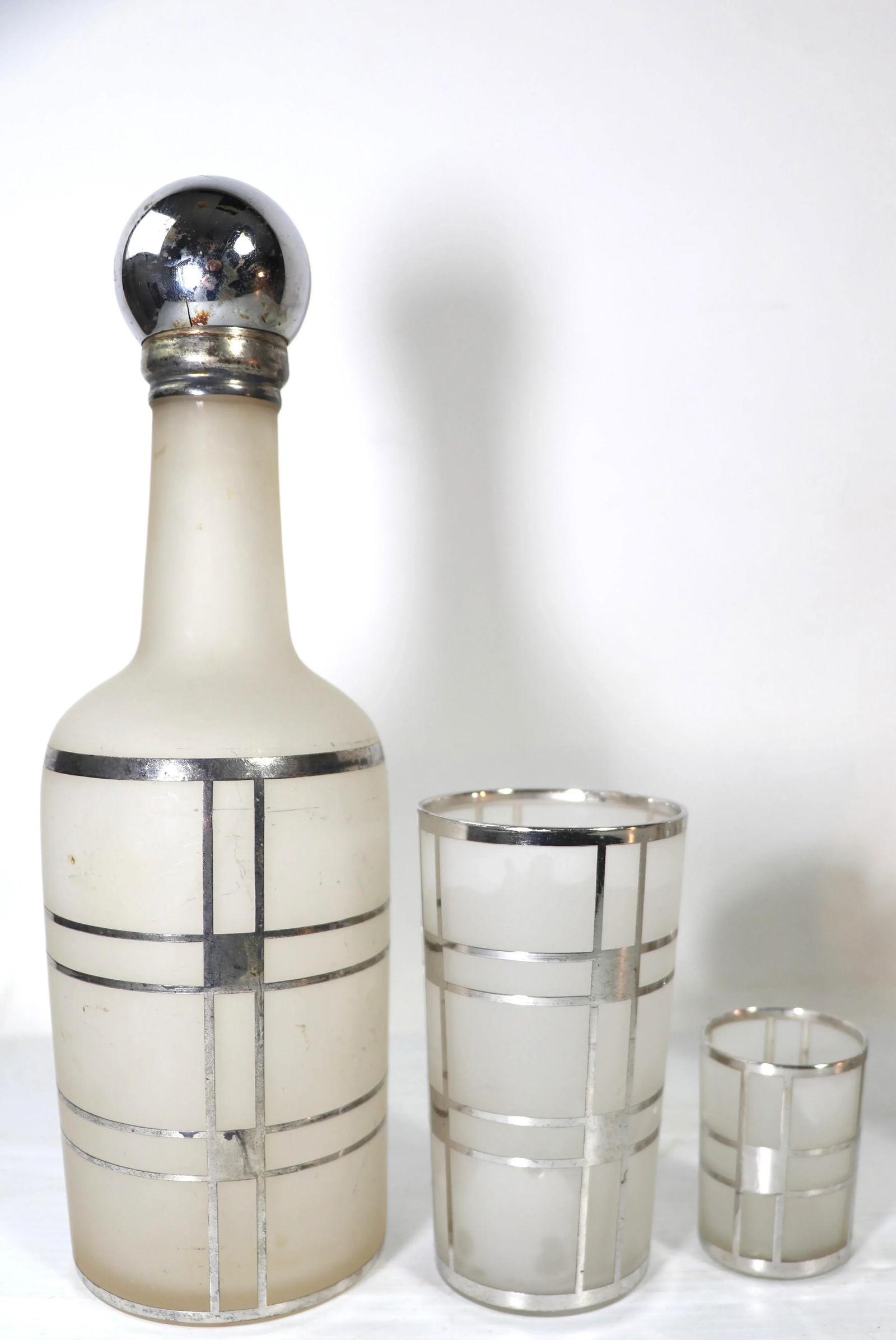 1930s Fostoria Silver Overlay Art Deco Bar Cocktail Set- 13 Pieces - 8