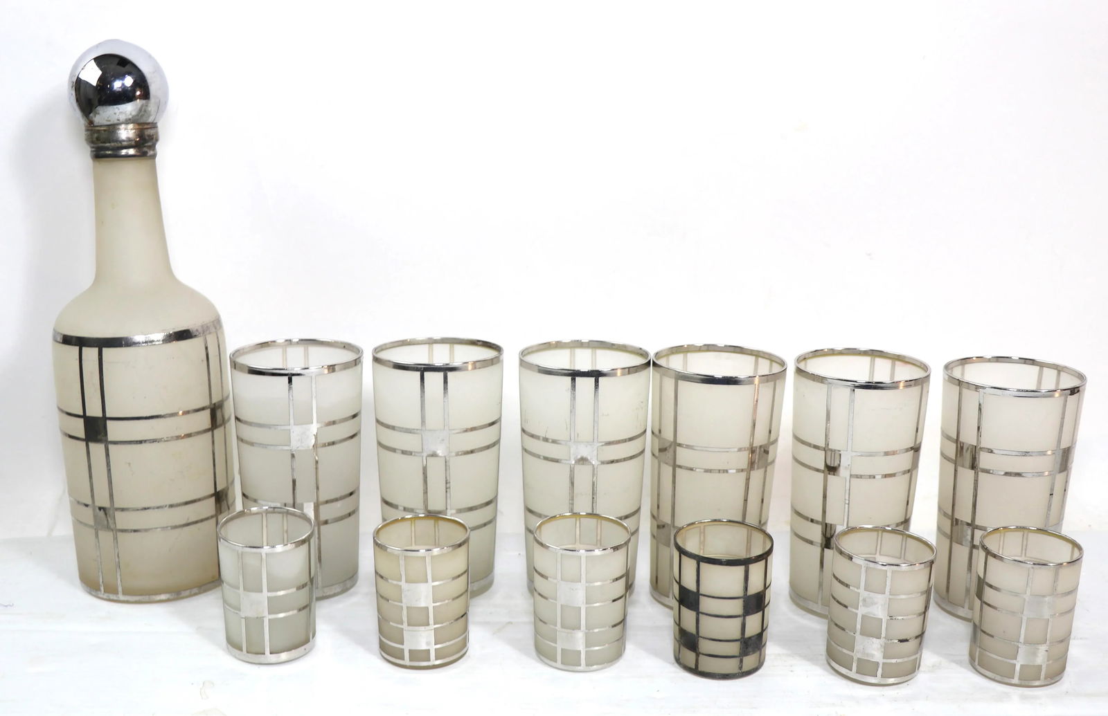 1930s Fostoria Silver Overlay Art Deco Bar Cocktail Set- 13 Pieces - 9