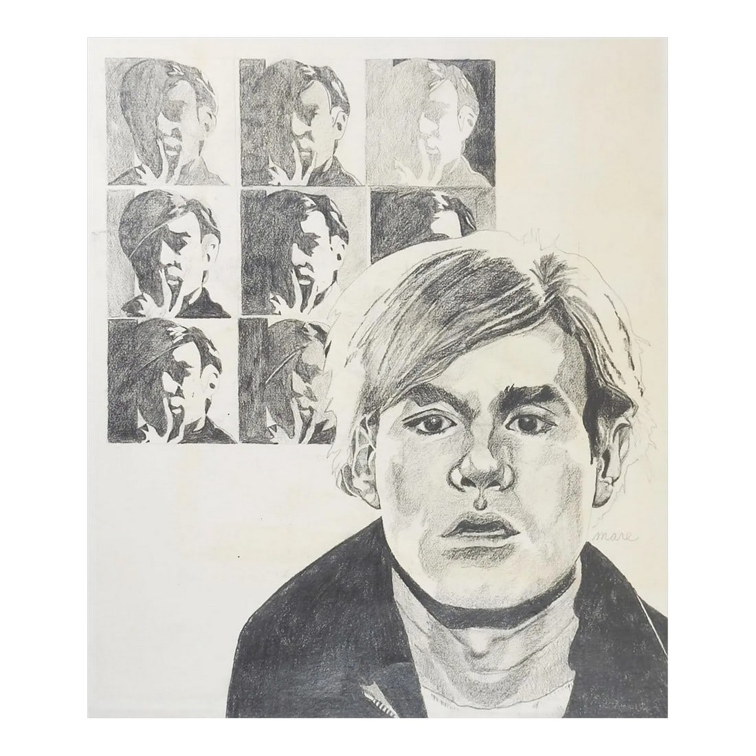 Vintage Mid Century Drawing of Andy Warhol