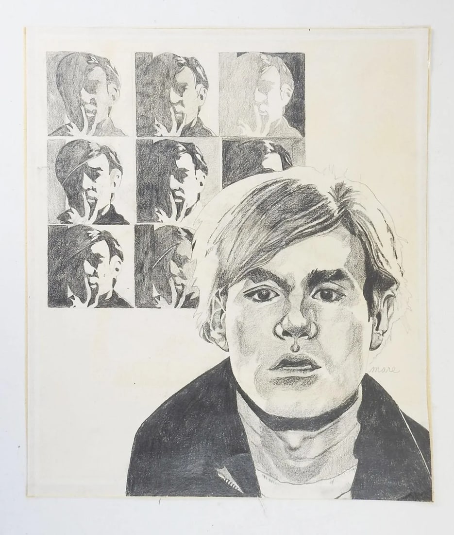 Vintage Mid Century Drawing of Andy Warhol - 2