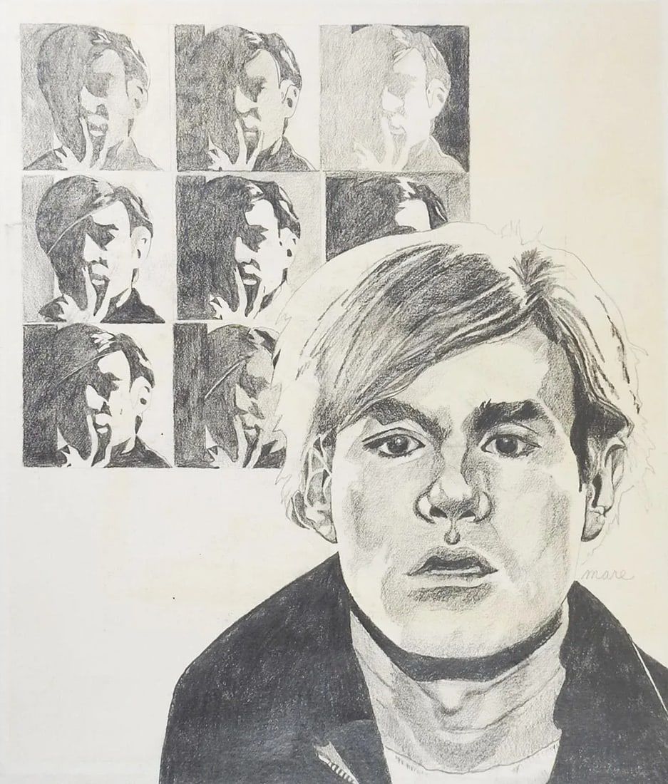 Vintage Mid Century Drawing of Andy Warhol - 5
