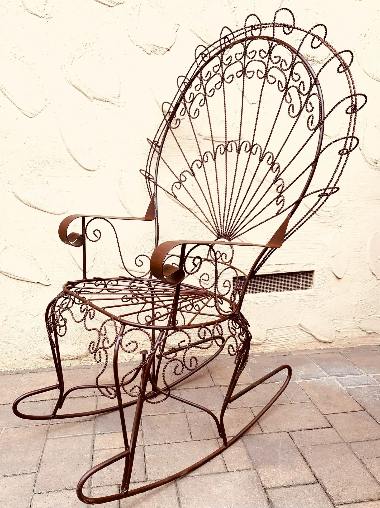 Salterini Style Wrought Iron Peacock Back Rocking Chair - 13
