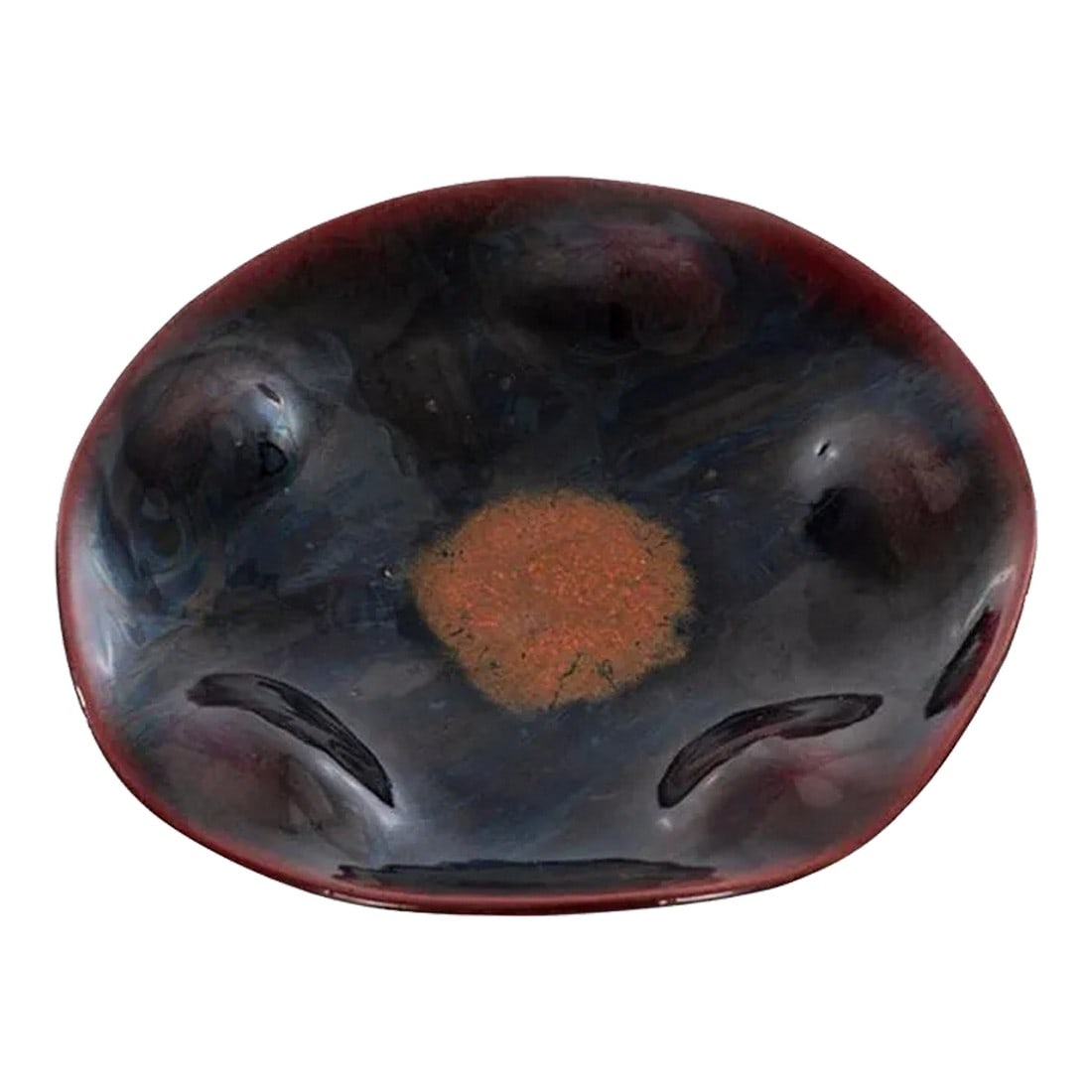 Early Marcello Fantoni Platter: Early Marcello Fantoni platter, unusual waved design with deep glazes. [Signed underside Fantoni made Italy with image]. Condition: Alterations: Unknown Imperfections: Some Imperfections Condition Not