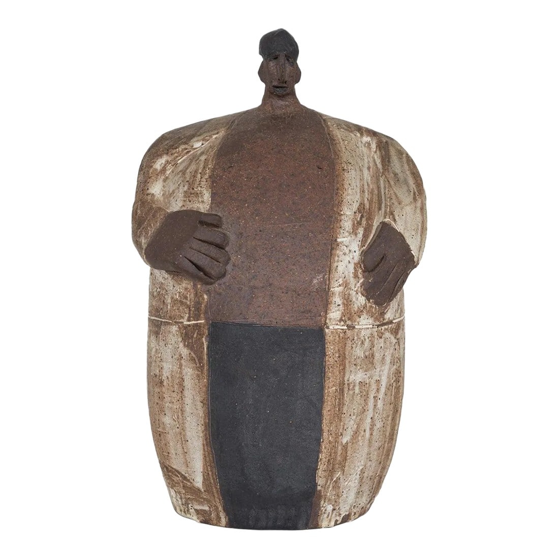 Ceramic Male Figure: Ceramic male figure, fired stoneware with monochromatic pattern. Incised signature underside. Condition: Alterations: Unknown Imperfections: Some Imperfections Condition Notes: Good Wear consistent