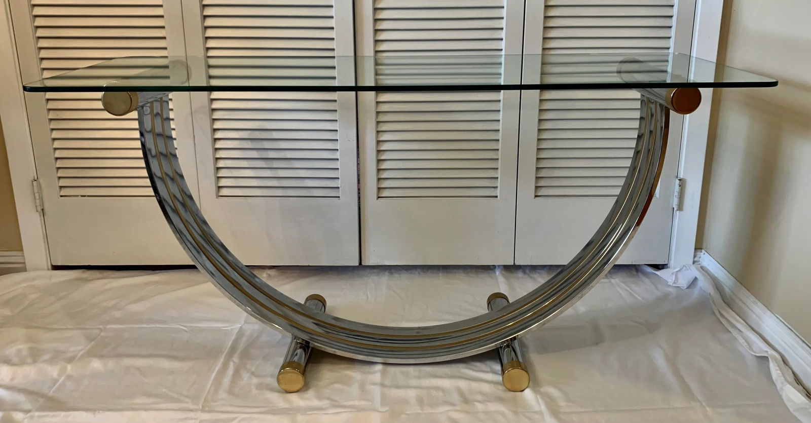 Vintage Romeo Rega Chrome Brass U-Shaped Console Table - 13
