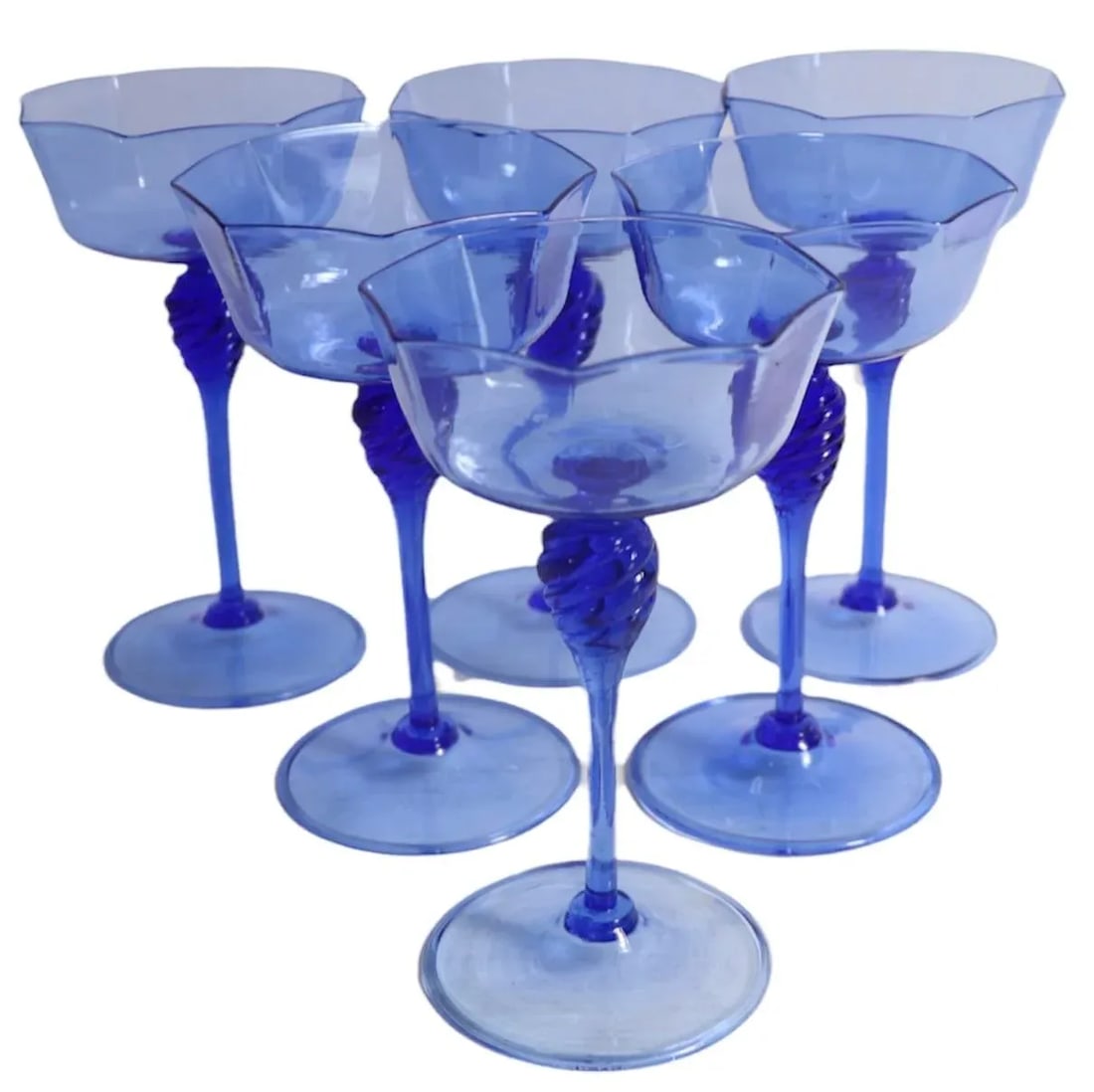 Set of 6 Murano Octagonal Wine Glasses in Blue Glass After Salviati - 3