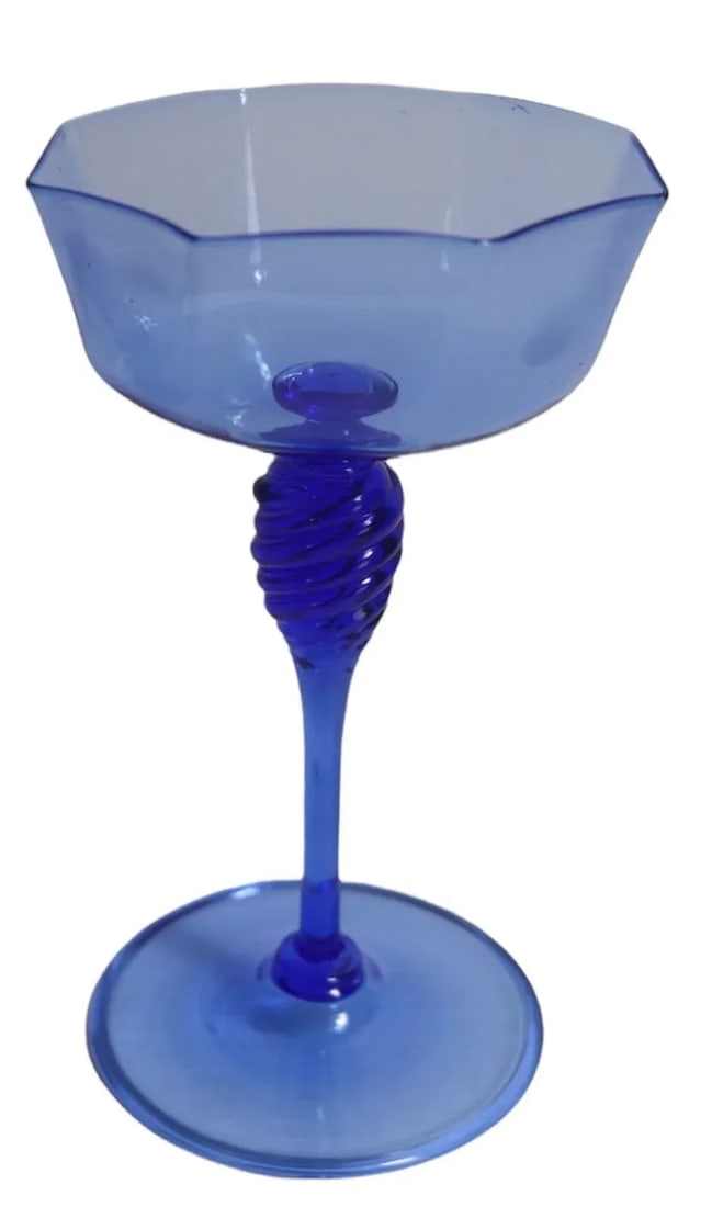 Set of 6 Murano Octagonal Wine Glasses in Blue Glass After Salviati - 4