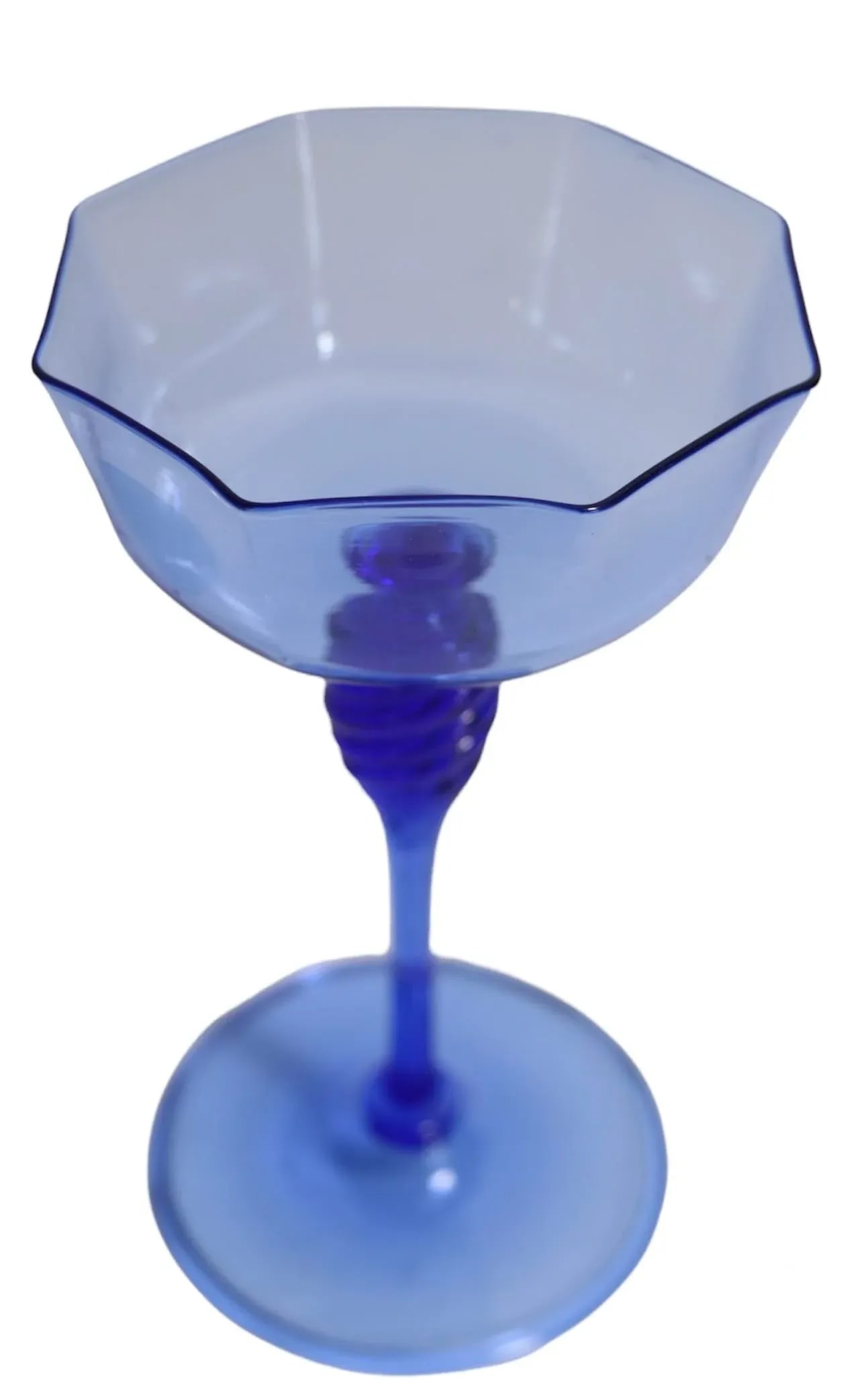 Set of 6 Murano Octagonal Wine Glasses in Blue Glass After Salviati - 6