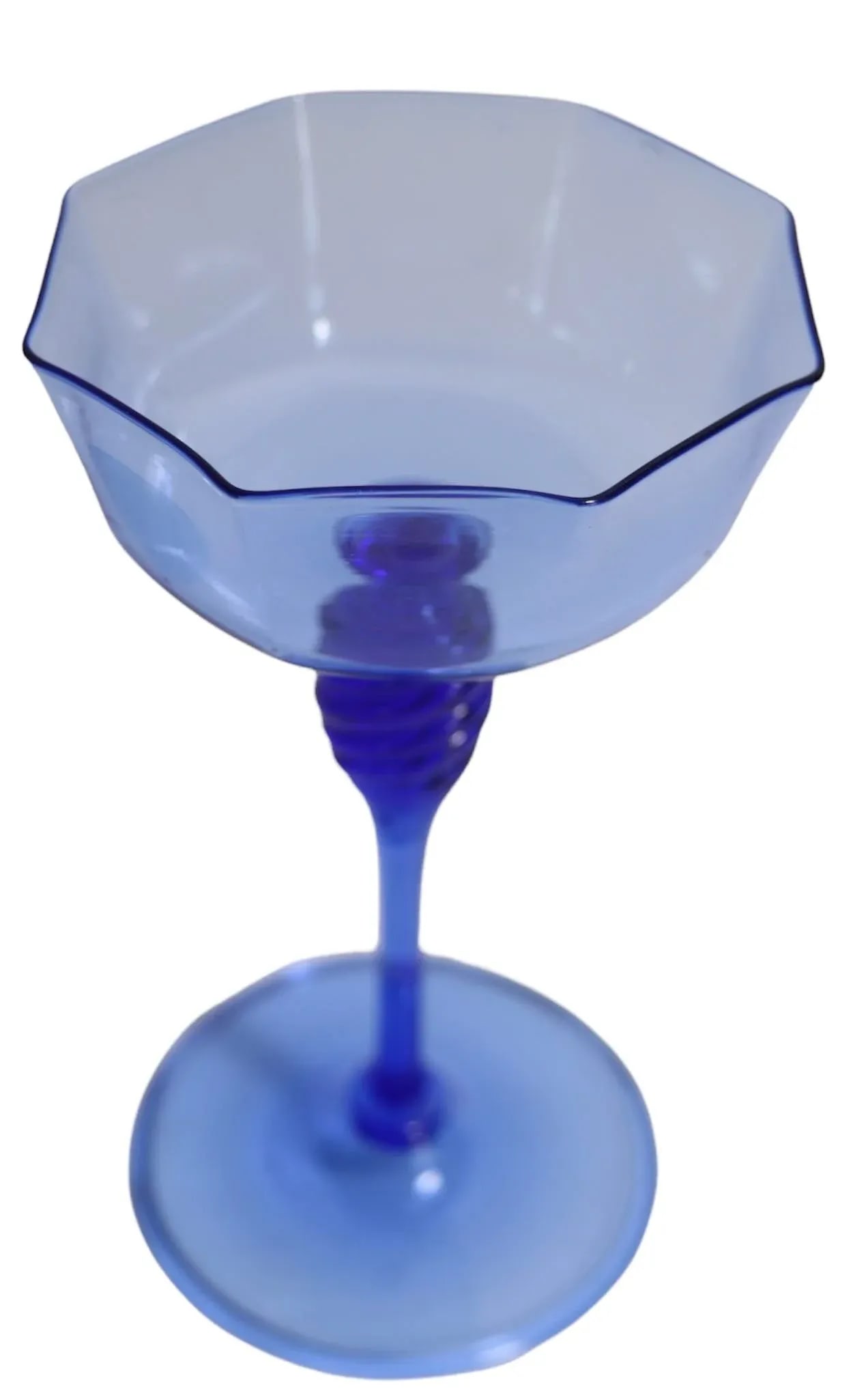 Set of 6 Murano Octagonal Wine Glasses in Blue Glass After Salviati - 7