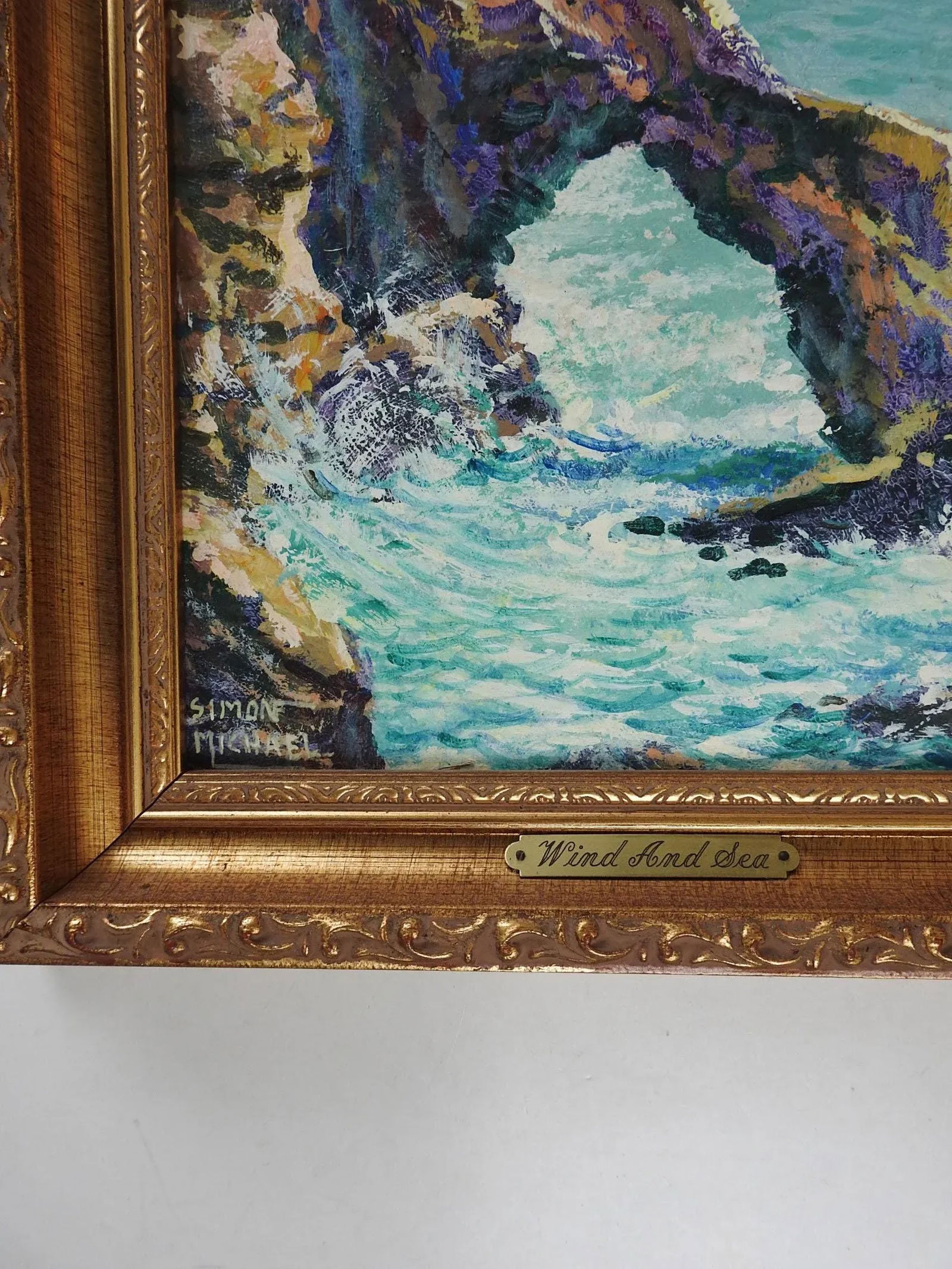 Vintage Simon Michael Vintage Rocky Coastal Seascape Painting - 2
