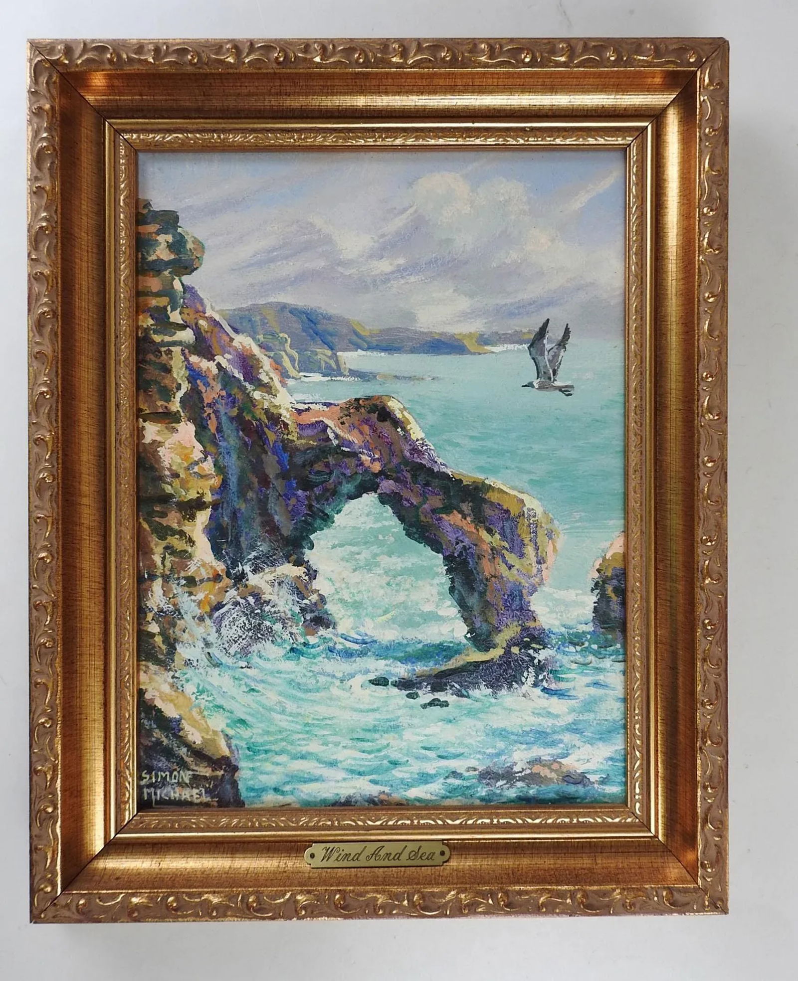 Vintage Simon Michael Vintage Rocky Coastal Seascape Painting - 4