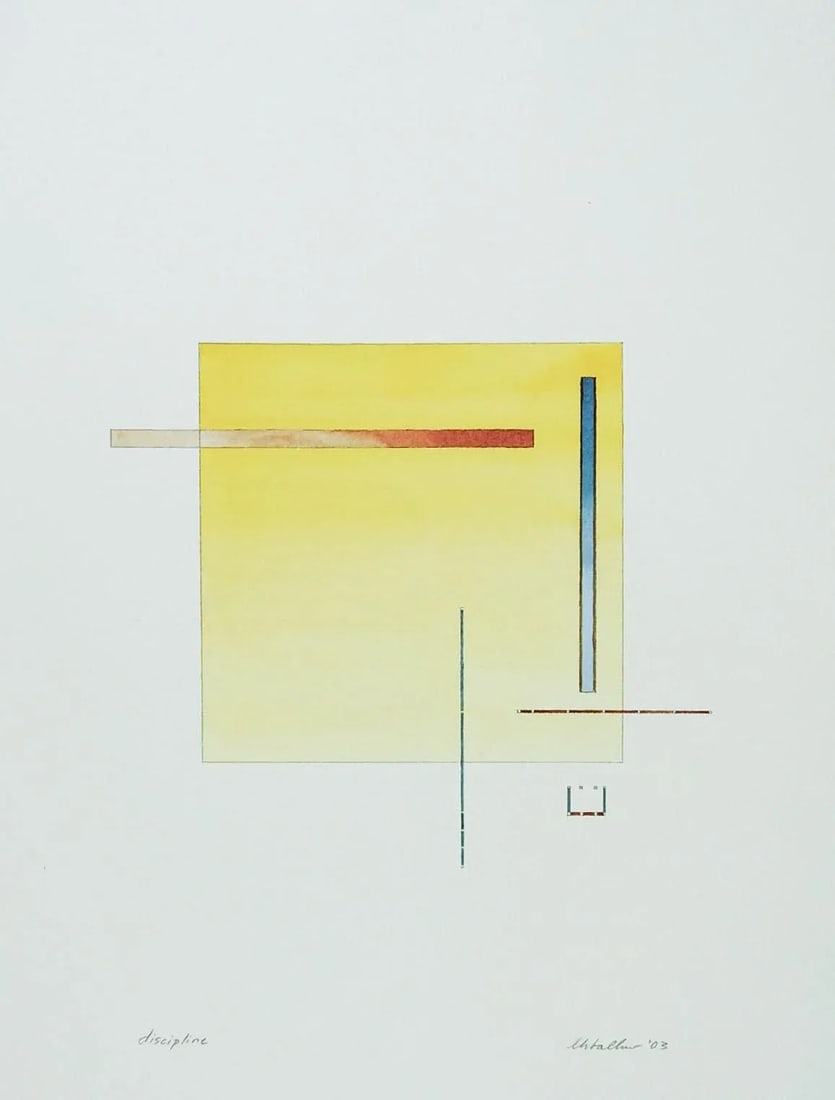 Abstract Yellow Block Geometric Watercolor Painting - 5