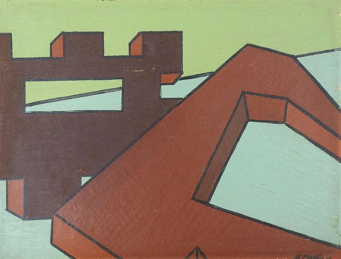 Vintage Mid Century Abstract Color Block Painting - 4