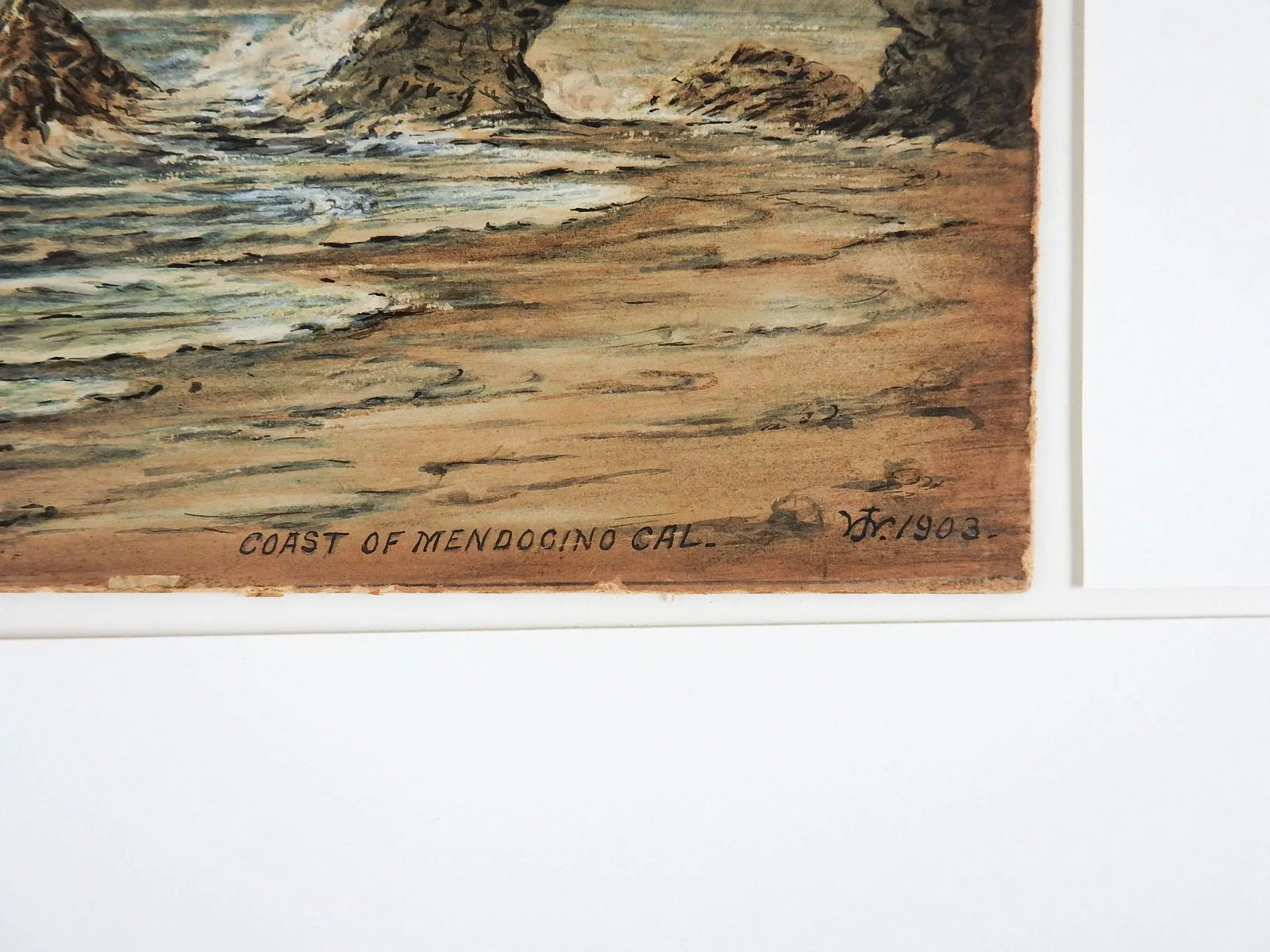 Antique 1903 California Coast Watercolor Painting - 2