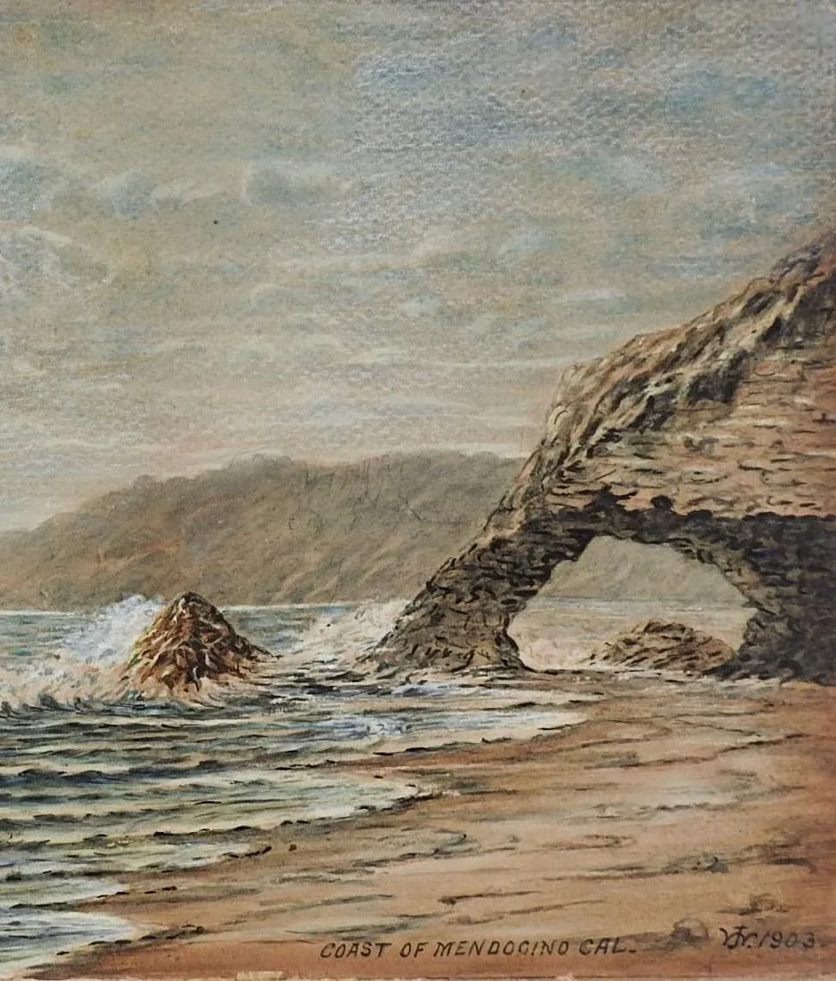 Antique 1903 California Coast Watercolor Painting - 3