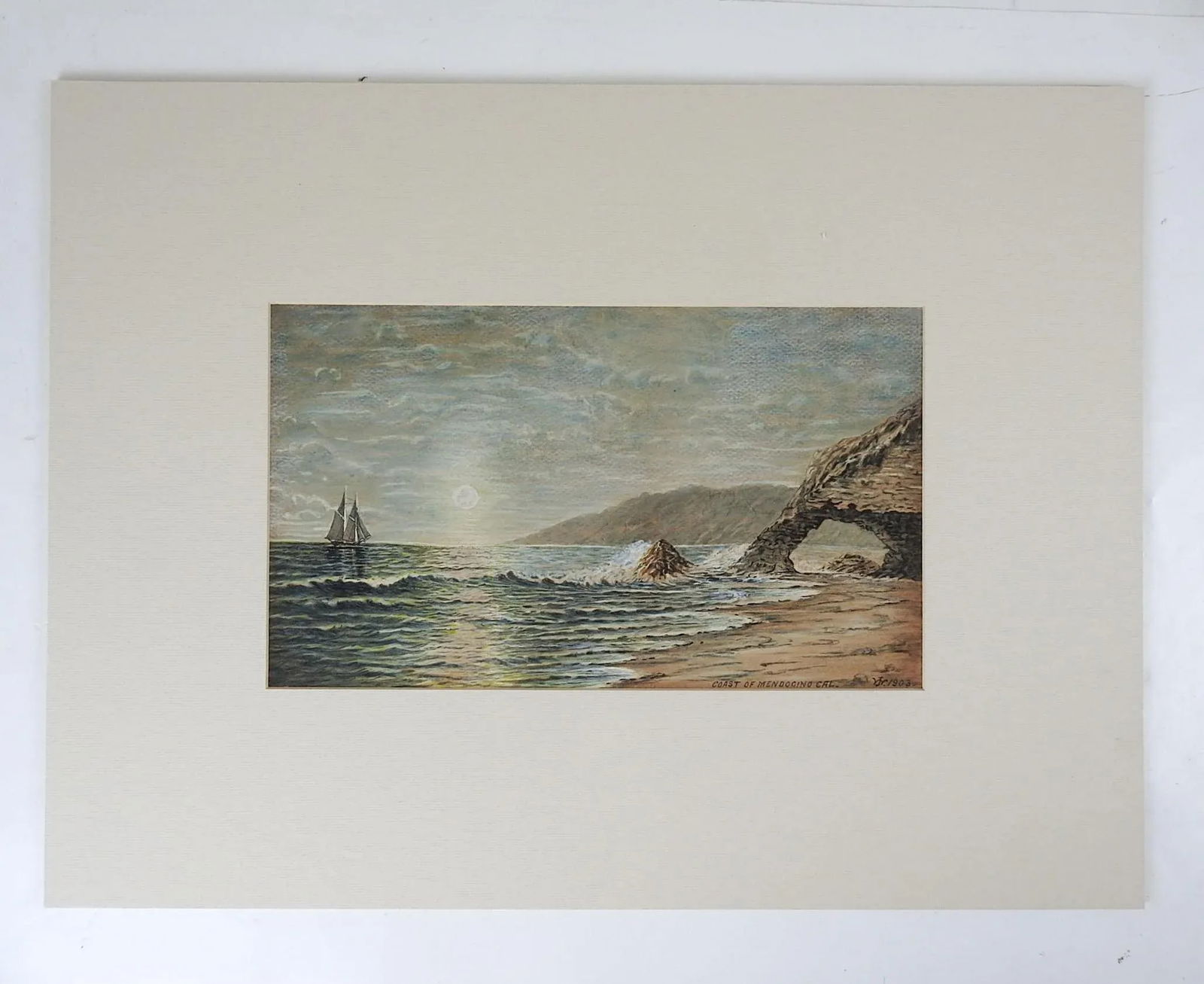 Antique 1903 California Coast Watercolor Painting - 4