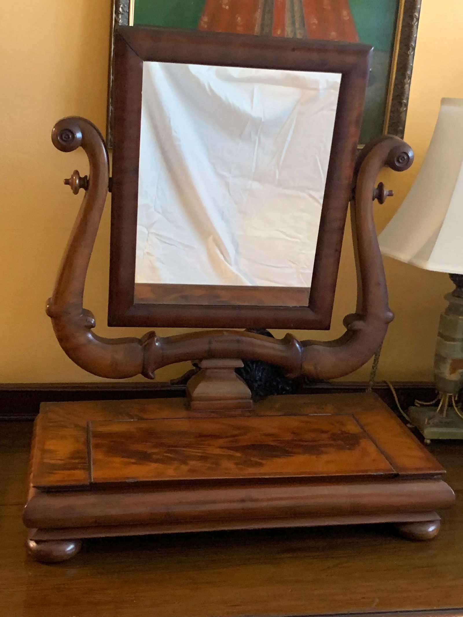 Antique Empire Mahogany Shaving Mirror - 12
